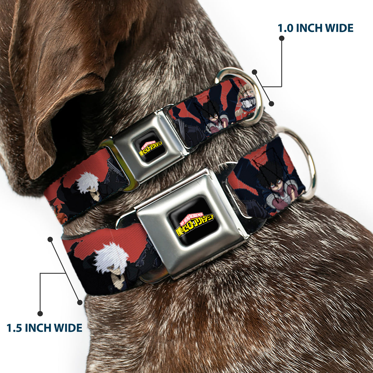 MY HERO ACADEMIA Title Logo Full Color Black Seatbelt Buckle Collar - My Hero Academia Villains Group Pose Red Dog Collars Seatbelt Buckle My Hero Academia