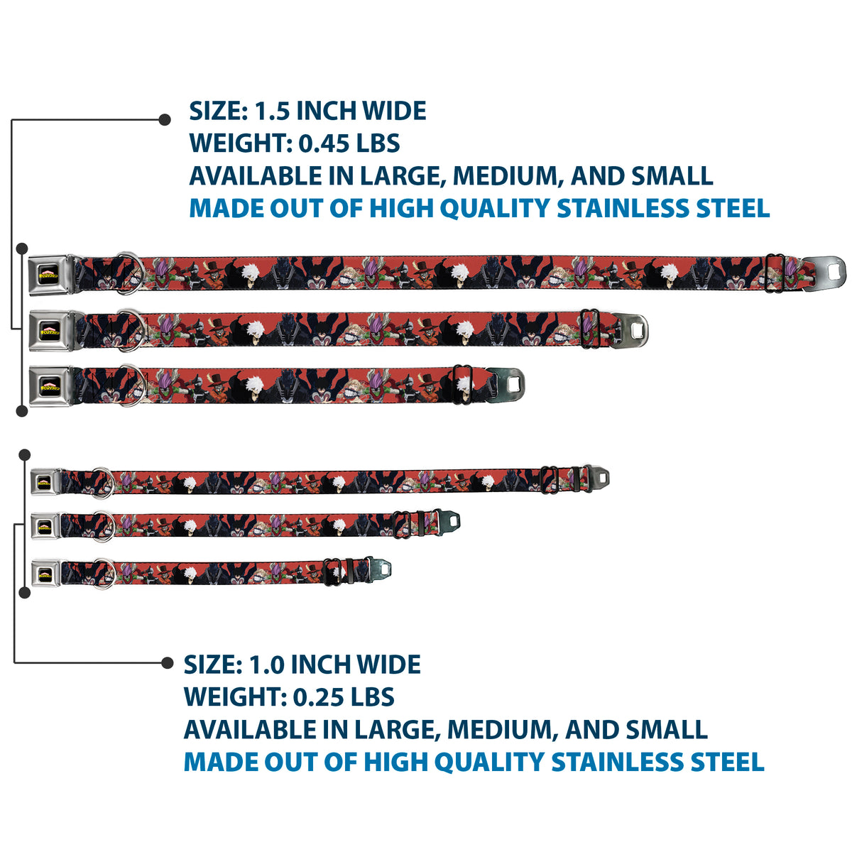 MY HERO ACADEMIA Title Logo Full Color Black Seatbelt Buckle Collar - My Hero Academia Villains Group Pose Red Dog Collars Seatbelt Buckle My Hero Academia