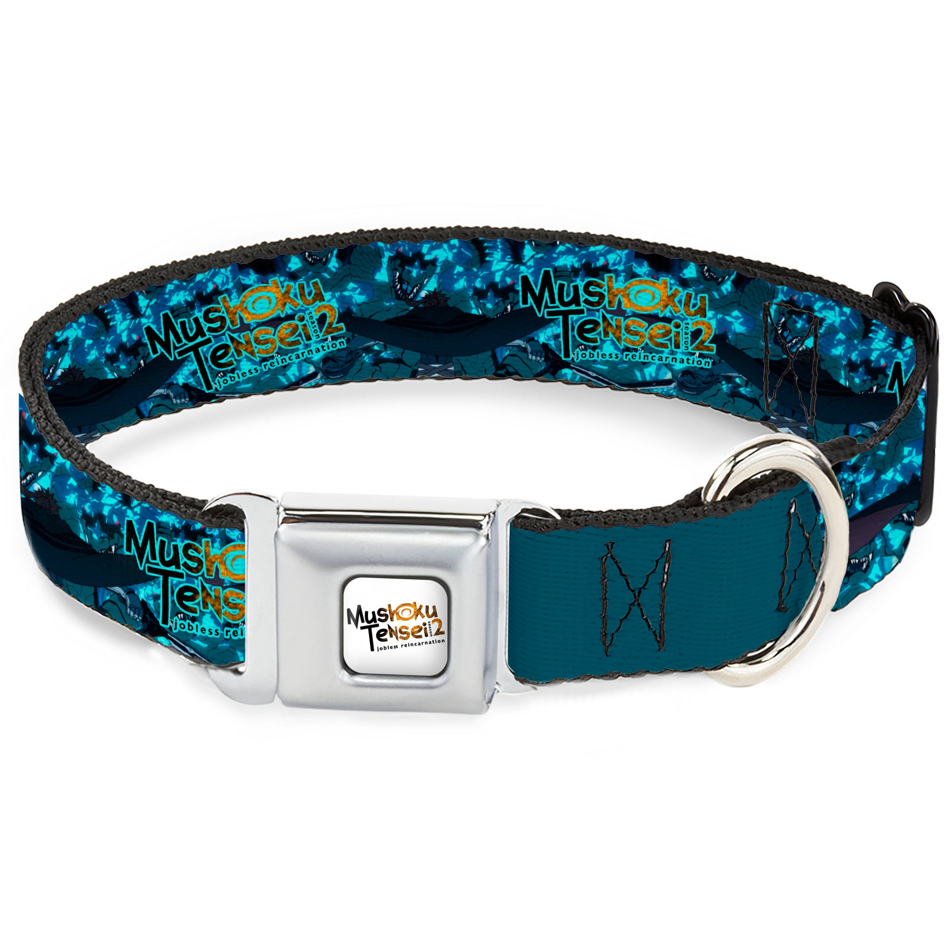 MUSHOKU TENSEI SEASON 2 JOBLESS REINACARNATION Title Logo Full Color White Seatbelt Buckle Collar - MUSHOKU TENSEI Manatite Hydra Magic Crystal Battle Scene and Title Logo Blues Seatbelt Buckle Collars Mushoku Tensei Jobless Reincarnation