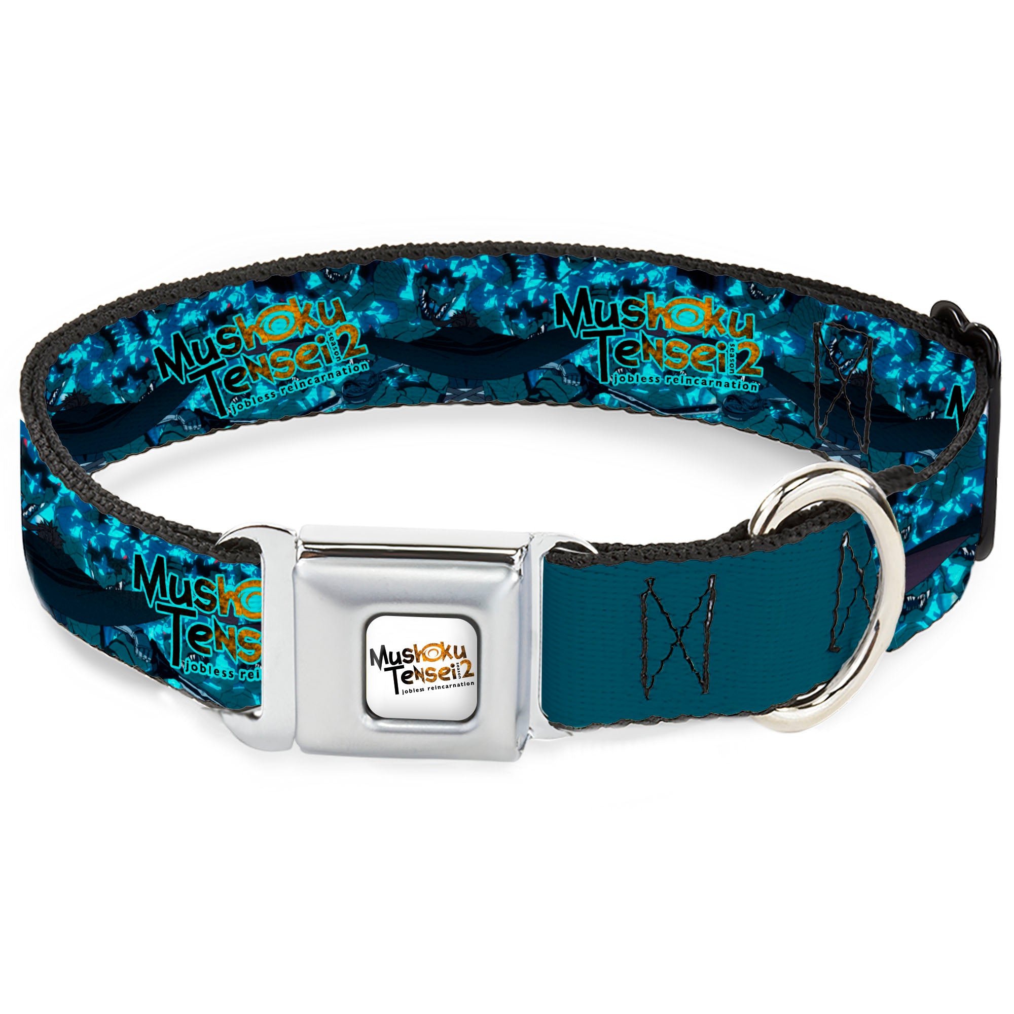 MUSHOKU TENSEI SEASON 2 JOBLESS REINACARNATION Title Logo Full Color White Seatbelt Buckle Collar - MUSHOKU TENSEI Manatite Hydra Magic Crystal Battle Scene and Title Logo Blues Seatbelt Buckle Collars Mushoku Tensei Jobless Reincarnation