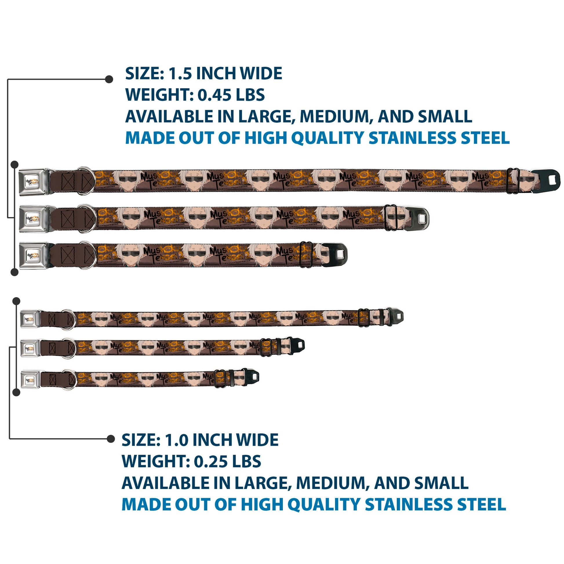 MUSHOKU TENSEI SEASON 2 JOBLESS REINACARNATION Title Logo Full Color White Seatbelt Buckle Collar - MUSHOKU TENSEI Sylphiette Fitz Guard Pose and Title Logo Browns Seatbelt Buckle Collars Mushoku Tensei Jobless Reincarnation