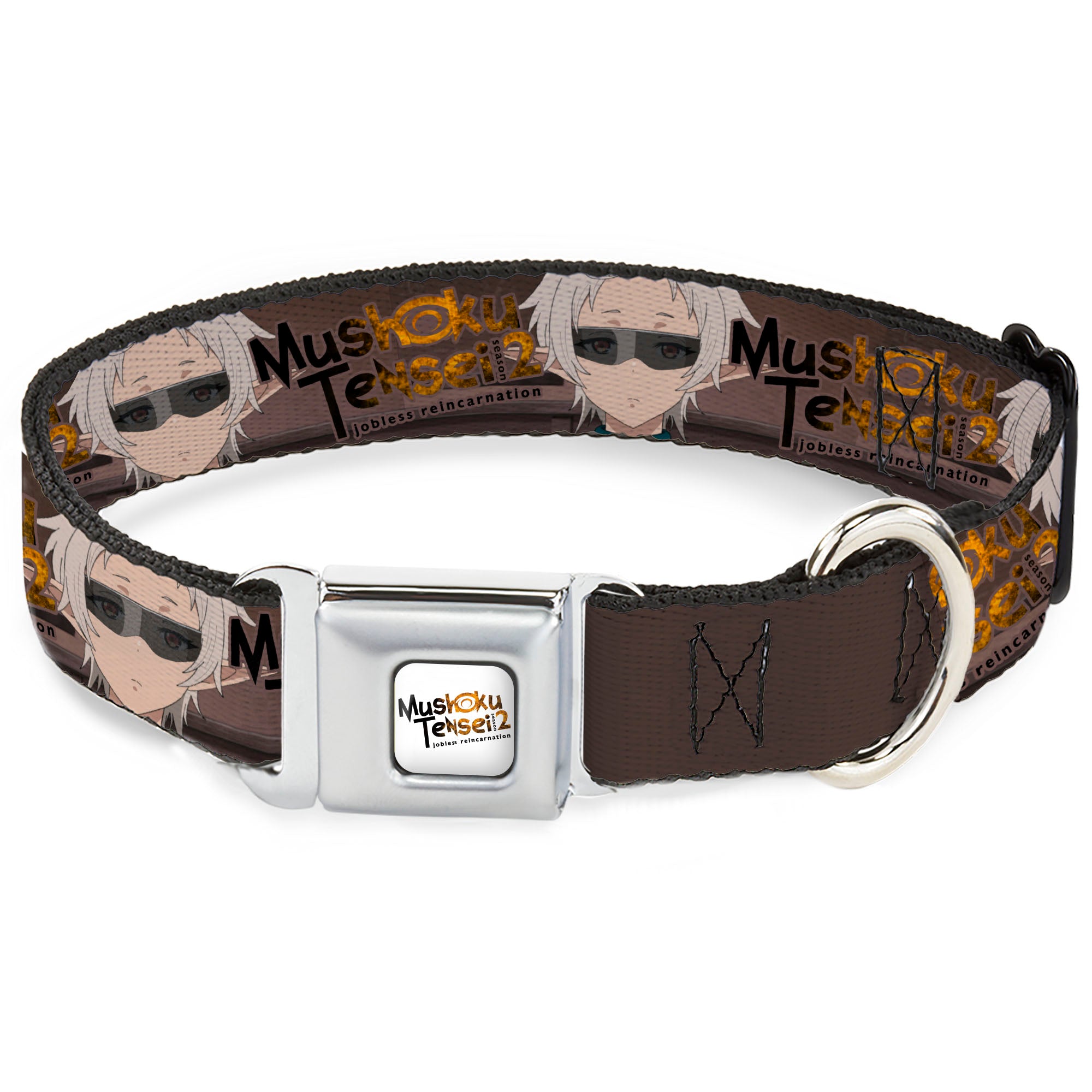 MUSHOKU TENSEI SEASON 2 JOBLESS REINACARNATION Title Logo Full Color White Seatbelt Buckle Collar - MUSHOKU TENSEI Sylphiette Fitz Guard Pose and Title Logo Browns Seatbelt Buckle Collars Mushoku Tensei Jobless Reincarnation