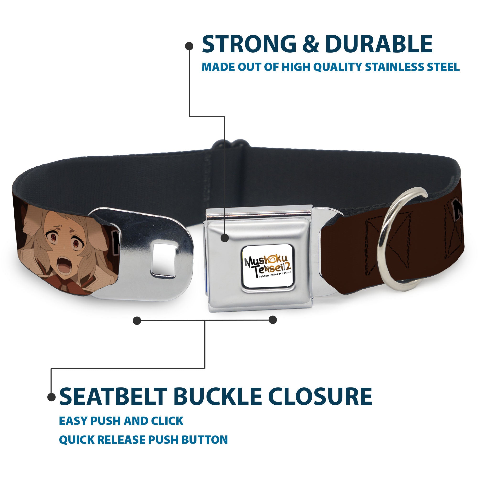 MUSHOKU TENSEI SEASON 2 JOBLESS REINACARNATION Title Logo Full Color White Seatbelt Buckle Collar - MUSHOKU TENSEI Pursena Adoldia Pose and Title Logo Browns Seatbelt Buckle Collars Mushoku Tensei Jobless Reincarnation