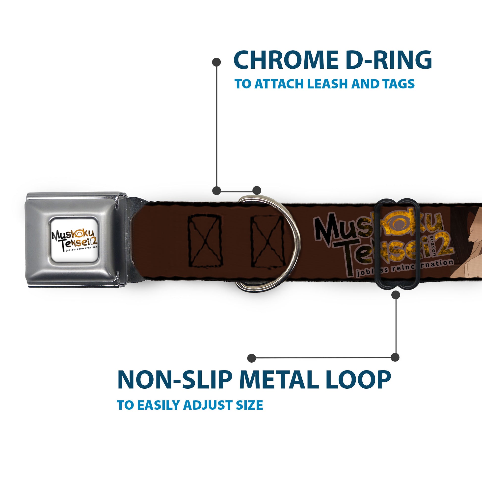 MUSHOKU TENSEI SEASON 2 JOBLESS REINACARNATION Title Logo Full Color White Seatbelt Buckle Collar - MUSHOKU TENSEI Pursena Adoldia Pose and Title Logo Browns Seatbelt Buckle Collars Mushoku Tensei Jobless Reincarnation