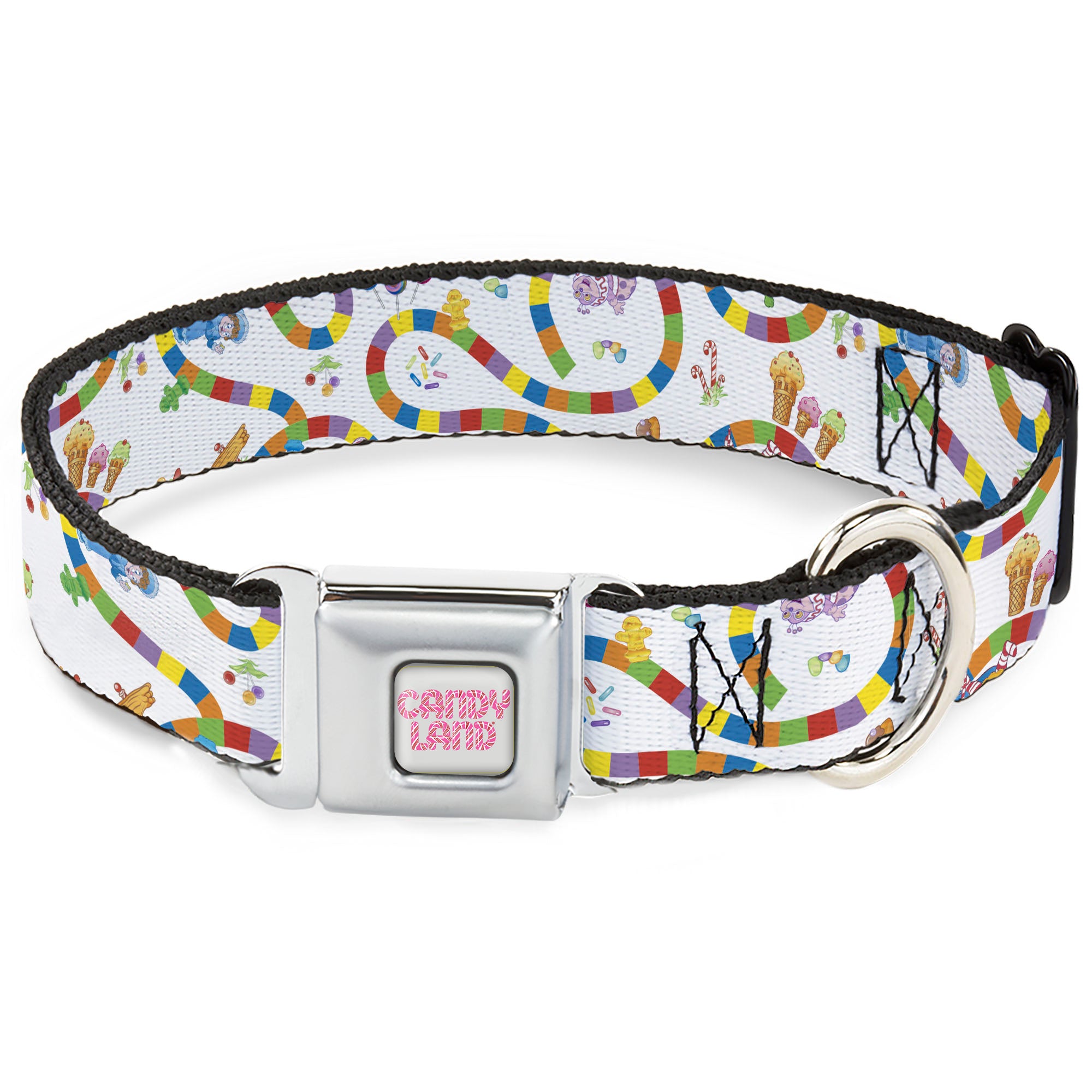 CANDY LAND Title Logo Full Color Light Gray/Pinks Seatbelt Buckle Collar - Candy Land Game Board Path Characters and Icons White/Multi Color Seatbelt Buckle Collars Candy Land