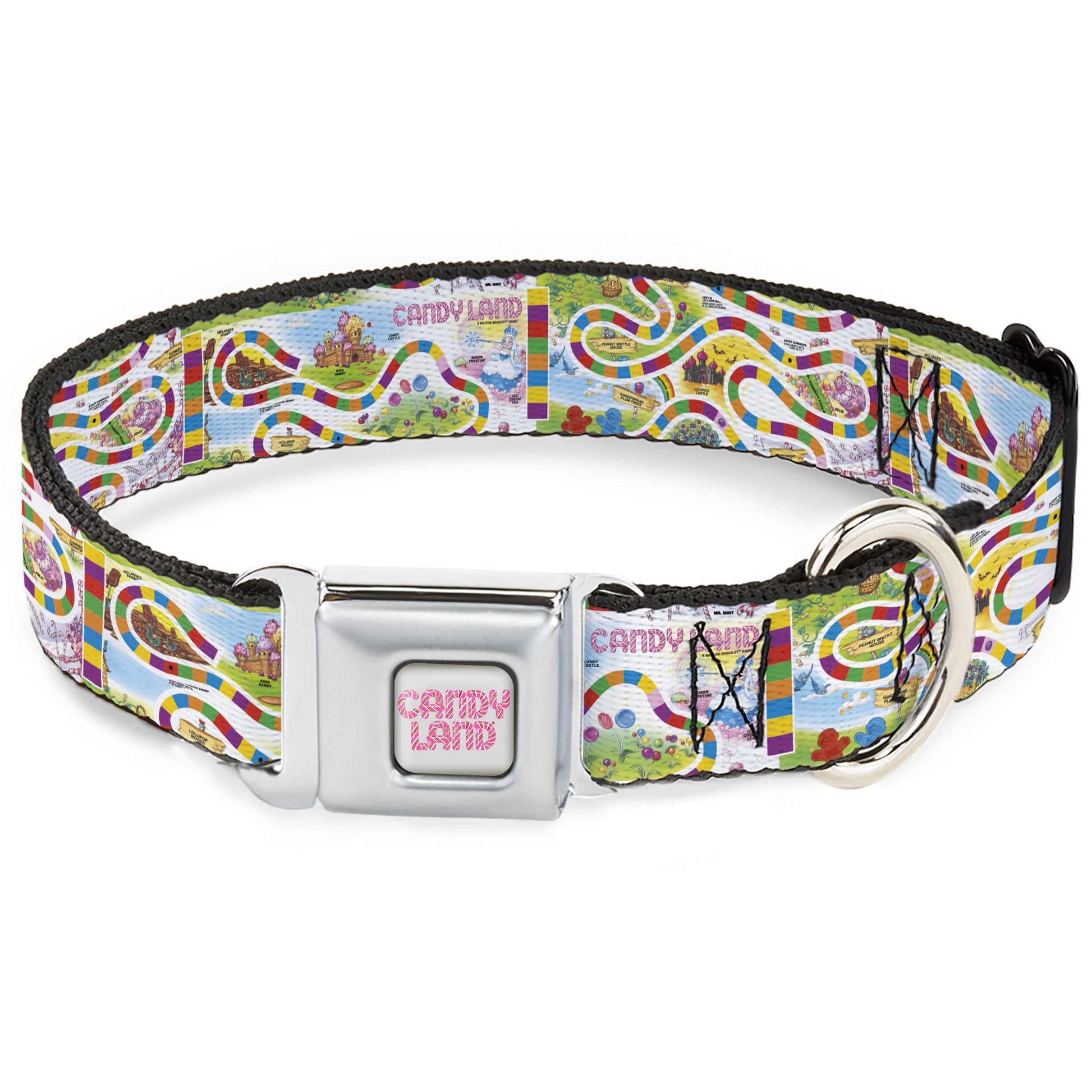 CANDY LAND Title Logo Full Color Light Gray/Pinks Seatbelt Buckle Collar - Candy Land Game Board Game Scenes White/Multi Color Seatbelt Buckle Collars Candy Land