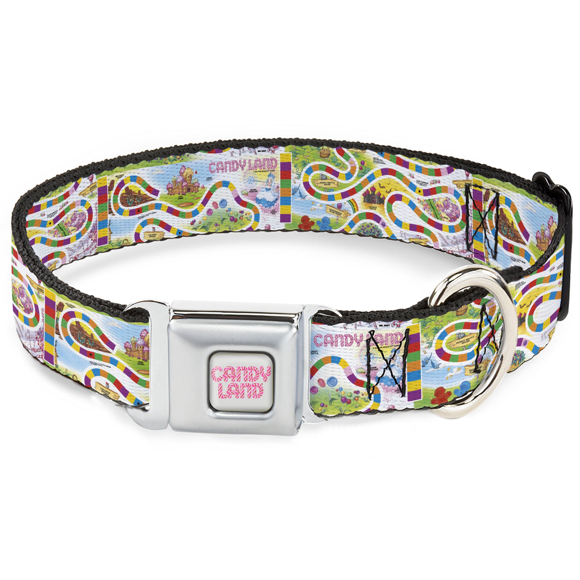 CANDY LAND Title Logo Full Color Light Gray/Pinks Seatbelt Buckle Collar - Candy Land Game Board Game Scenes White/Multi Color Seatbelt Buckle Collars Candy Land