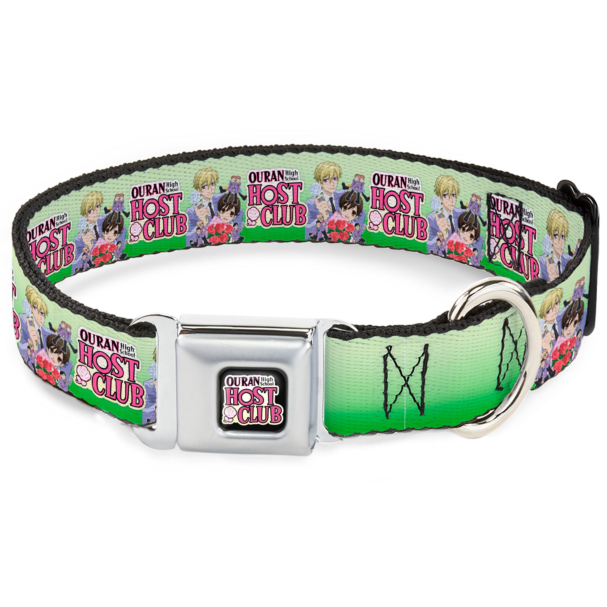 OURAN HIGH SCHOOL HOST CLUB Title Logo Full Color Black Seatbelt Buckle Collar - OURAN HIGH SCHOOL HOST CLUB Haruhi and Friends Group Pose and Title Logo Greens Seatbelt Buckle Collars Ouran High School Host Club