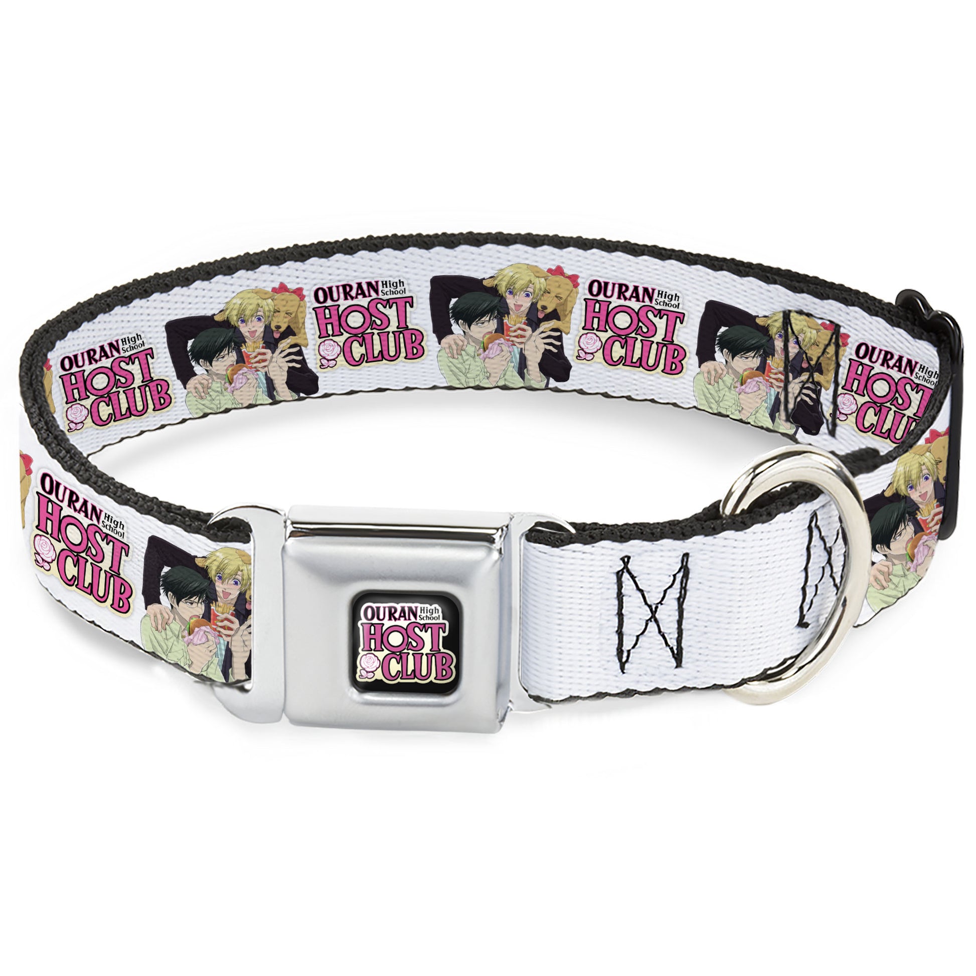 OURAN HIGH SCHOOL HOST CLUB Title Logo Full Color Black Seatbelt Buckle Collar - OURAN HIGH SCHOOL HOST CLUB Kyoya Haruhi and Antoinette Pose and Title Logo White Seatbelt Buckle Collars Ouran High School Host Club