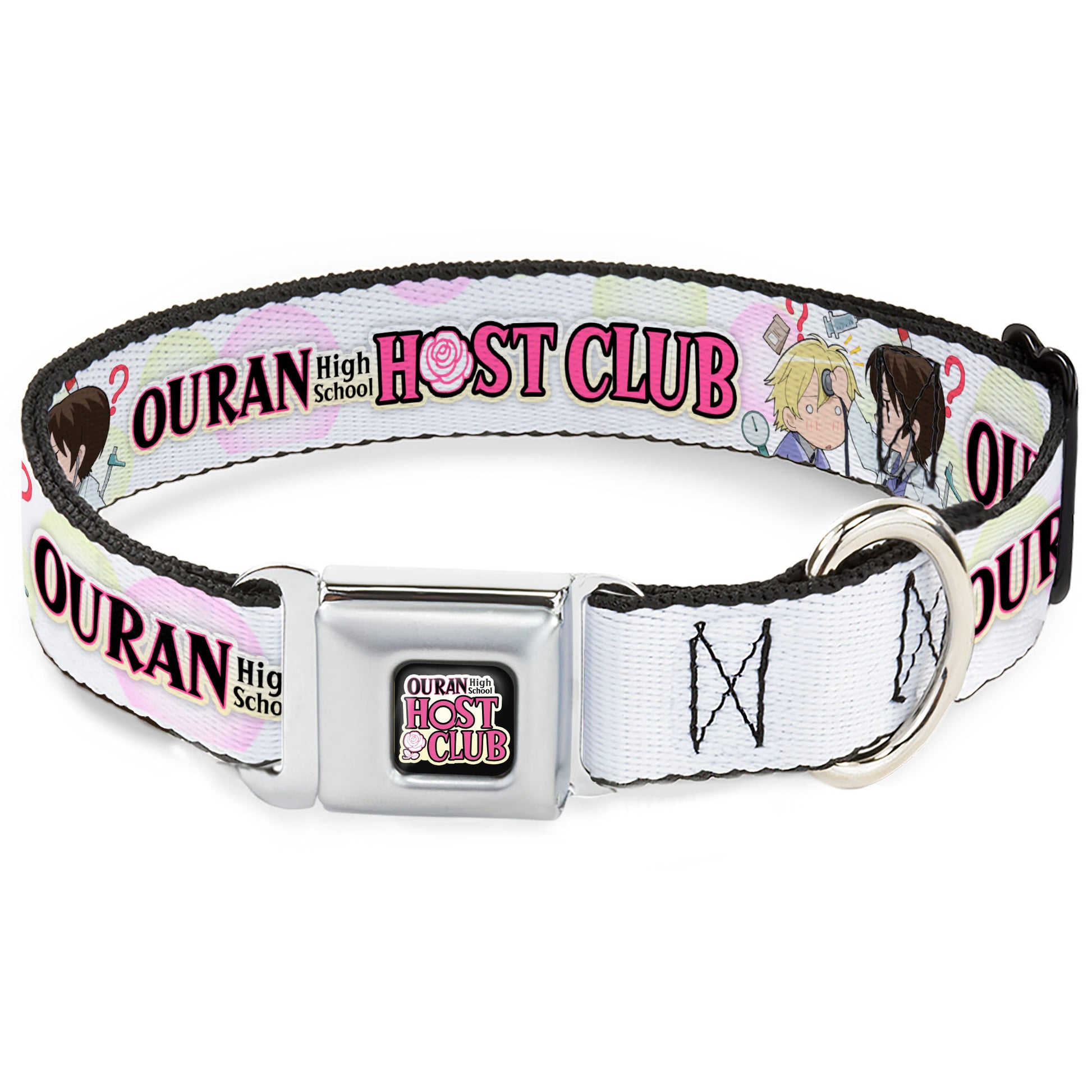 OURAN HIGH SCHOOL HOST CLUB Title Logo Full Color Black Seatbelt Buckle Collar - OURAN HIGH SCHOOL Chibi Tamaki and Haruhi Pose and Title Logo White Seatbelt Buckle Collars Ouran High School Host Club