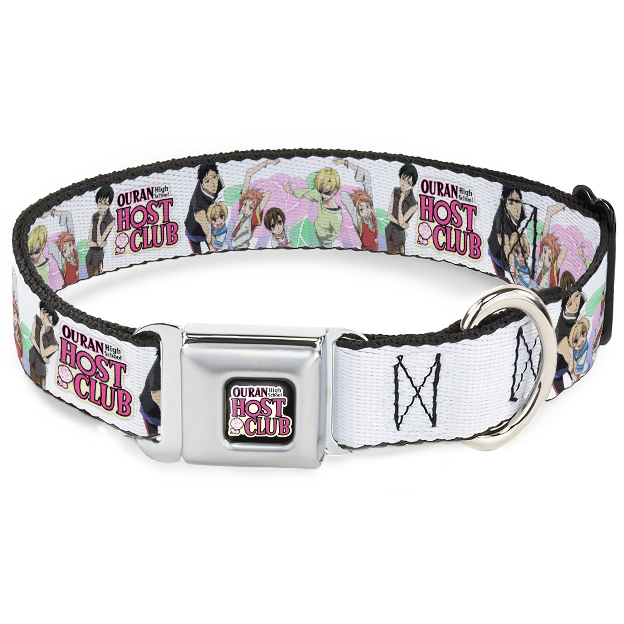 OURAN HIGH SCHOOL HOST CLUB Title Logo Full Color Black Seatbelt Buckle Collar - OURAN HIGH SCHOOL Seven Character Group Pose and Title Logo White Seatbelt Buckle Collars Ouran High School Host Club