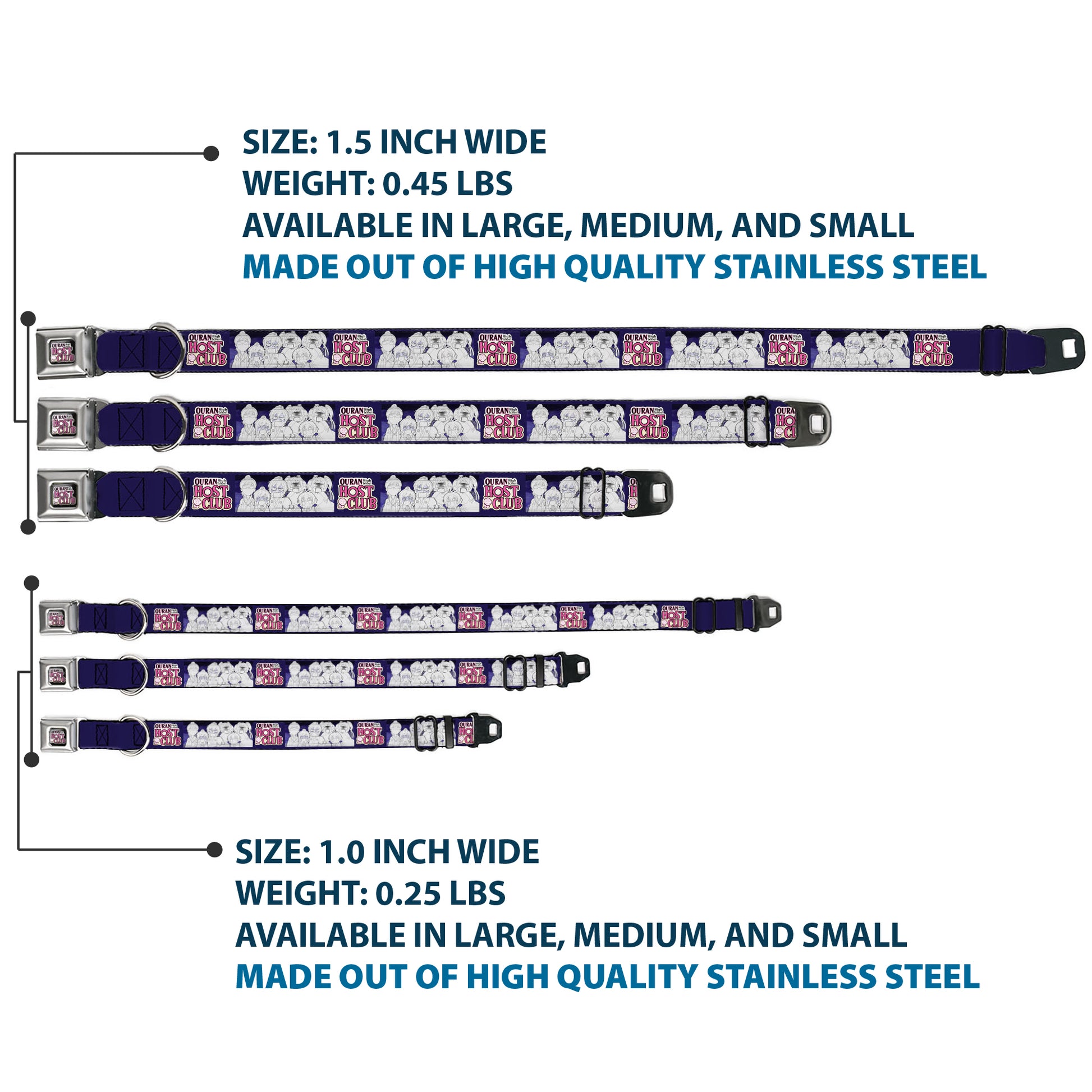 OURAN HIGH SCHOOL HOST CLUB Title Logo Full Color Black Seatbelt Buckle Collar - OURAN HIGH SCHOOL HOST CLUB Character Doodle and Title Logo Violet Seatbelt Buckle Collars Ouran High School Host Club