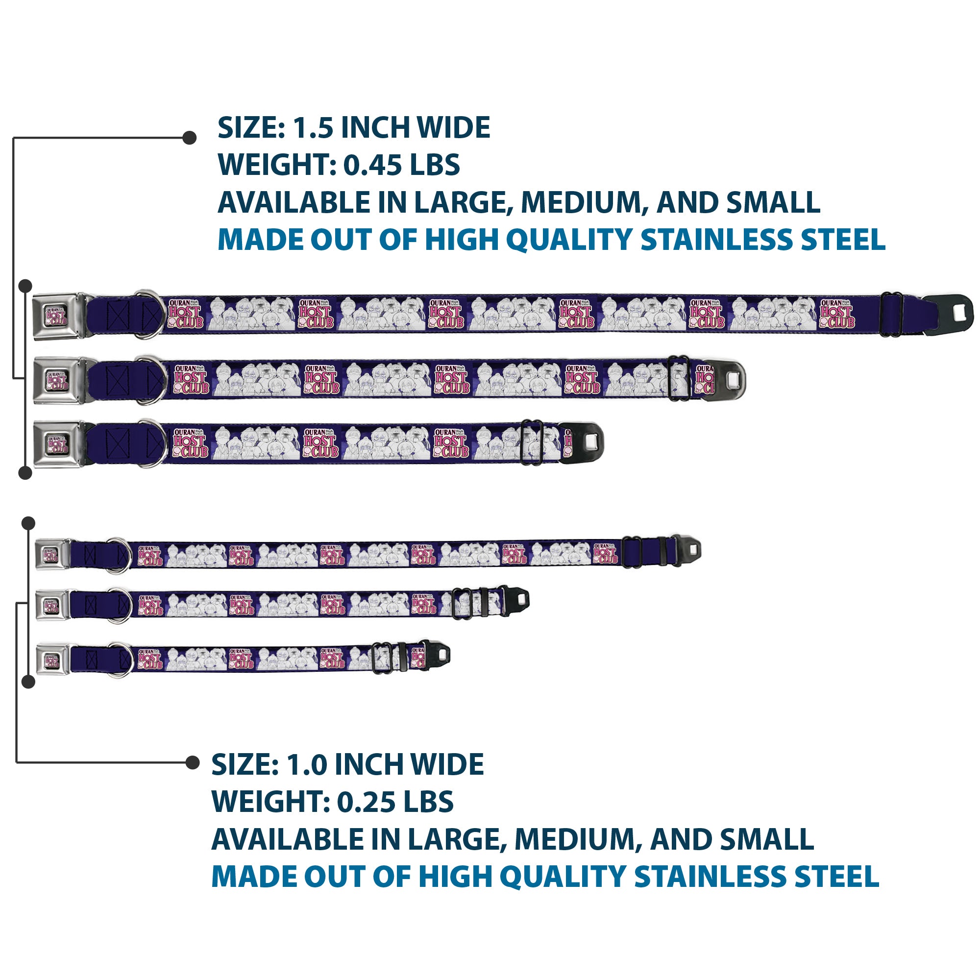 OURAN HIGH SCHOOL HOST CLUB Title Logo Full Color Black Seatbelt Buckle Collar - OURAN HIGH SCHOOL HOST CLUB Character Doodle and Title Logo Violet Seatbelt Buckle Collars Ouran High School Host Club