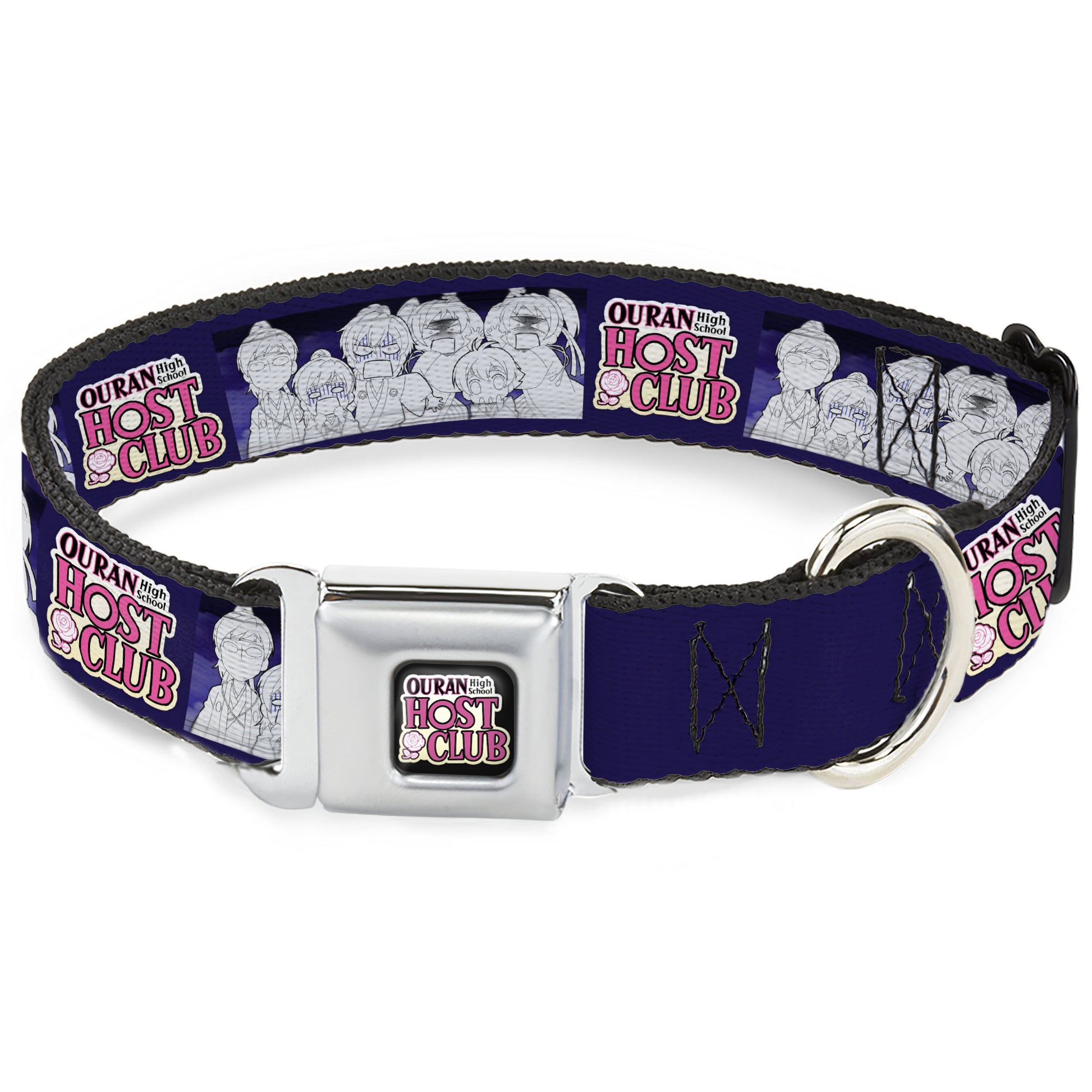OURAN HIGH SCHOOL HOST CLUB Title Logo Full Color Black Seatbelt Buckle Collar - OURAN HIGH SCHOOL HOST CLUB Character Doodle and Title Logo Violet Seatbelt Buckle Collars Ouran High School Host Club