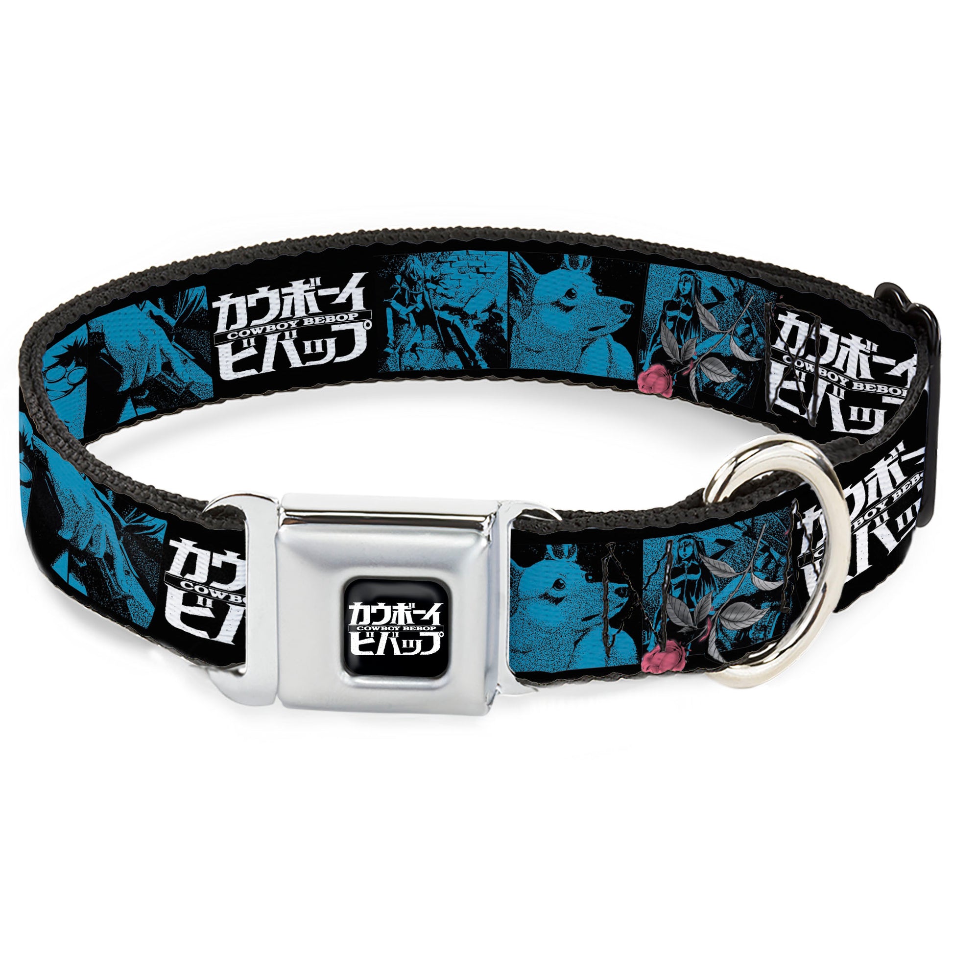 COWBOY BEBOP Title Logo Full Color Black/White Seatbelt Buckle Collar - COWBOY BEBOP Title Logo and Character Blocks Black/Blues Seatbelt Buckle Collars Cowboy Bebop