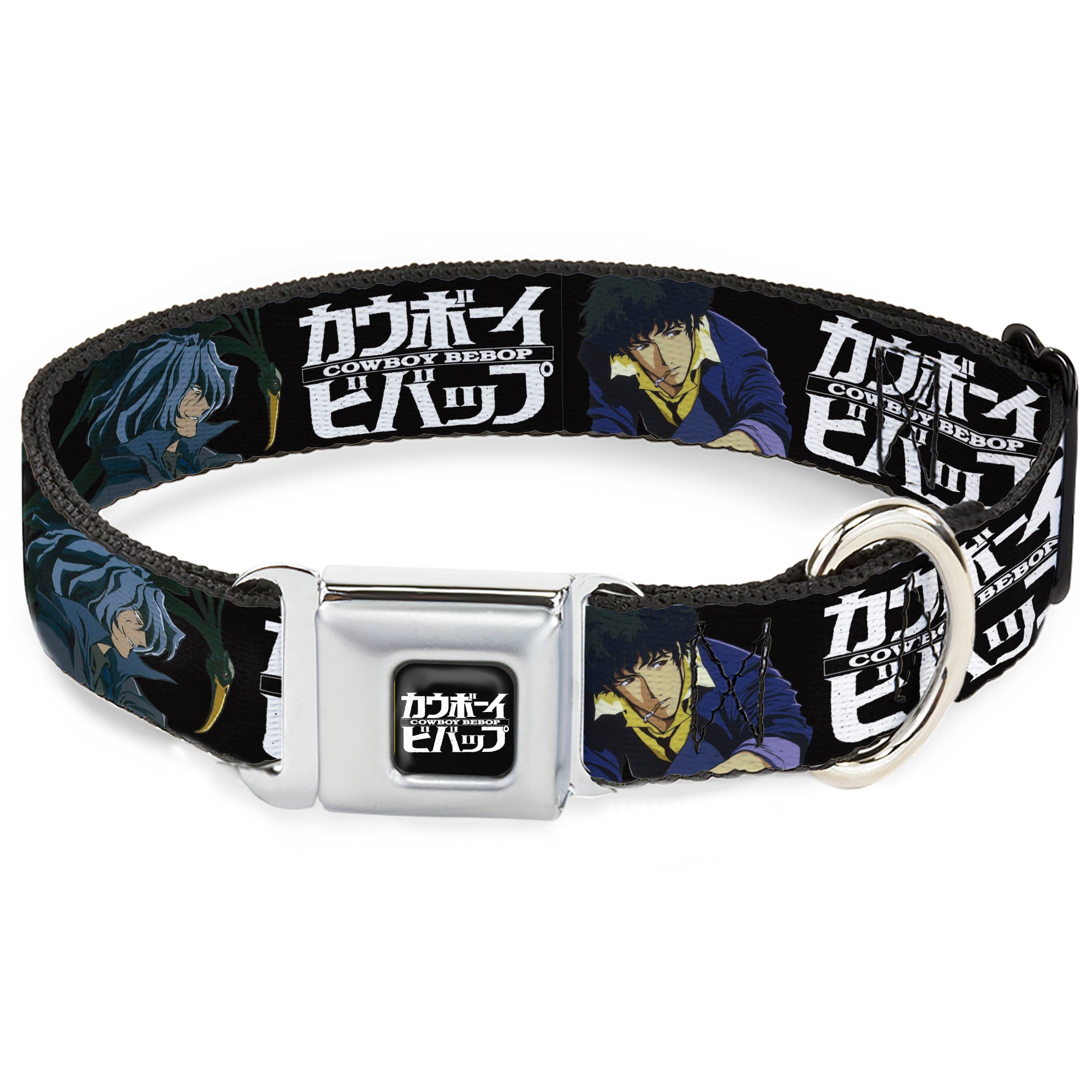COWBOY BEBOP Title Logo Full Color Black/White Seatbelt Buckle Collar - COWBOY BEBOP Spike and Vicious Pose and Title Logo Black/Blues Seatbelt Buckle Collars Cowboy Bebop