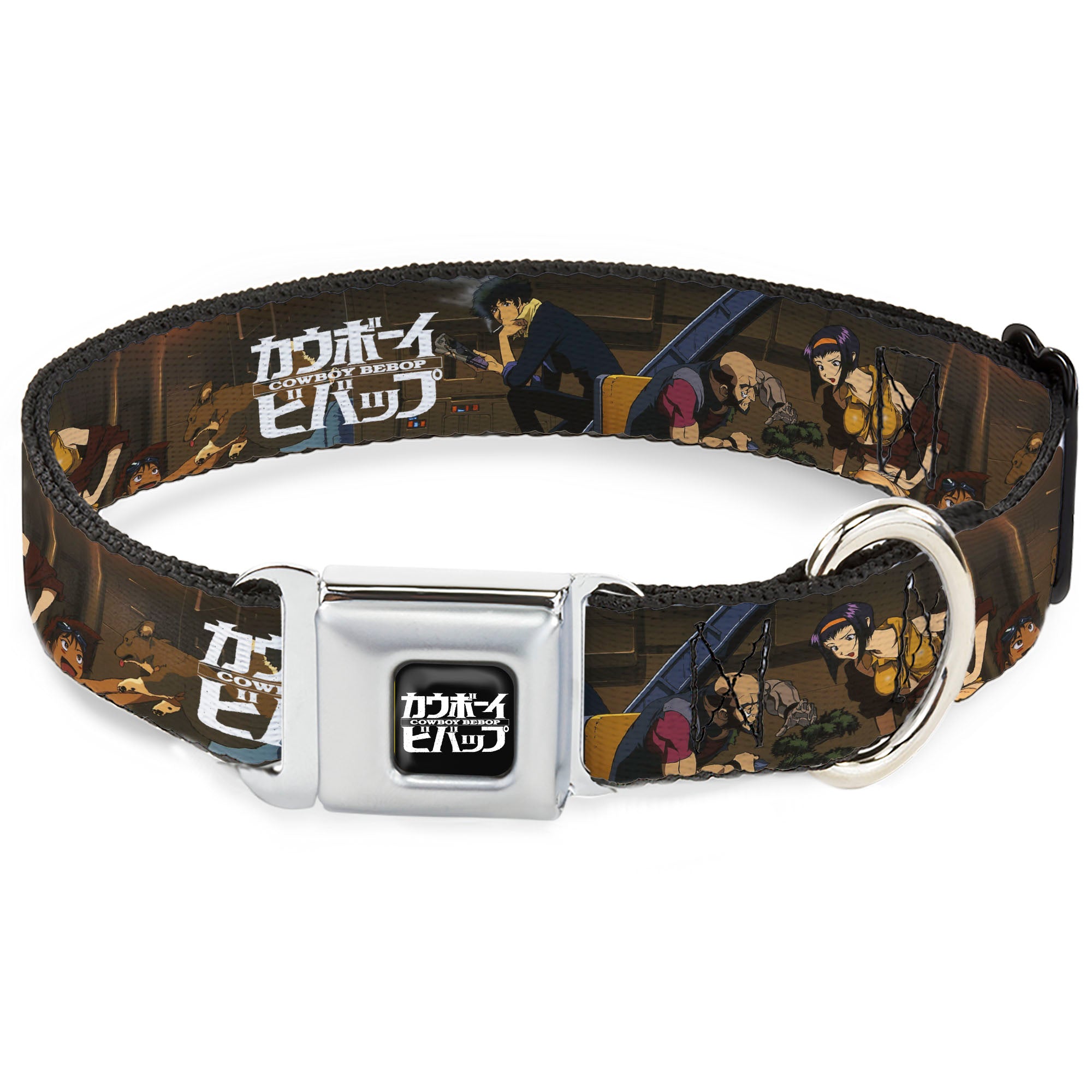 COWBOY BEBOP Title Logo Full Color Black/White Seatbelt Buckle Collar - COWBOY BEBOP Jet Black and Crew Bonsai Tree Scene and Title Logo Seatbelt Buckle Collars Cowboy Bebop