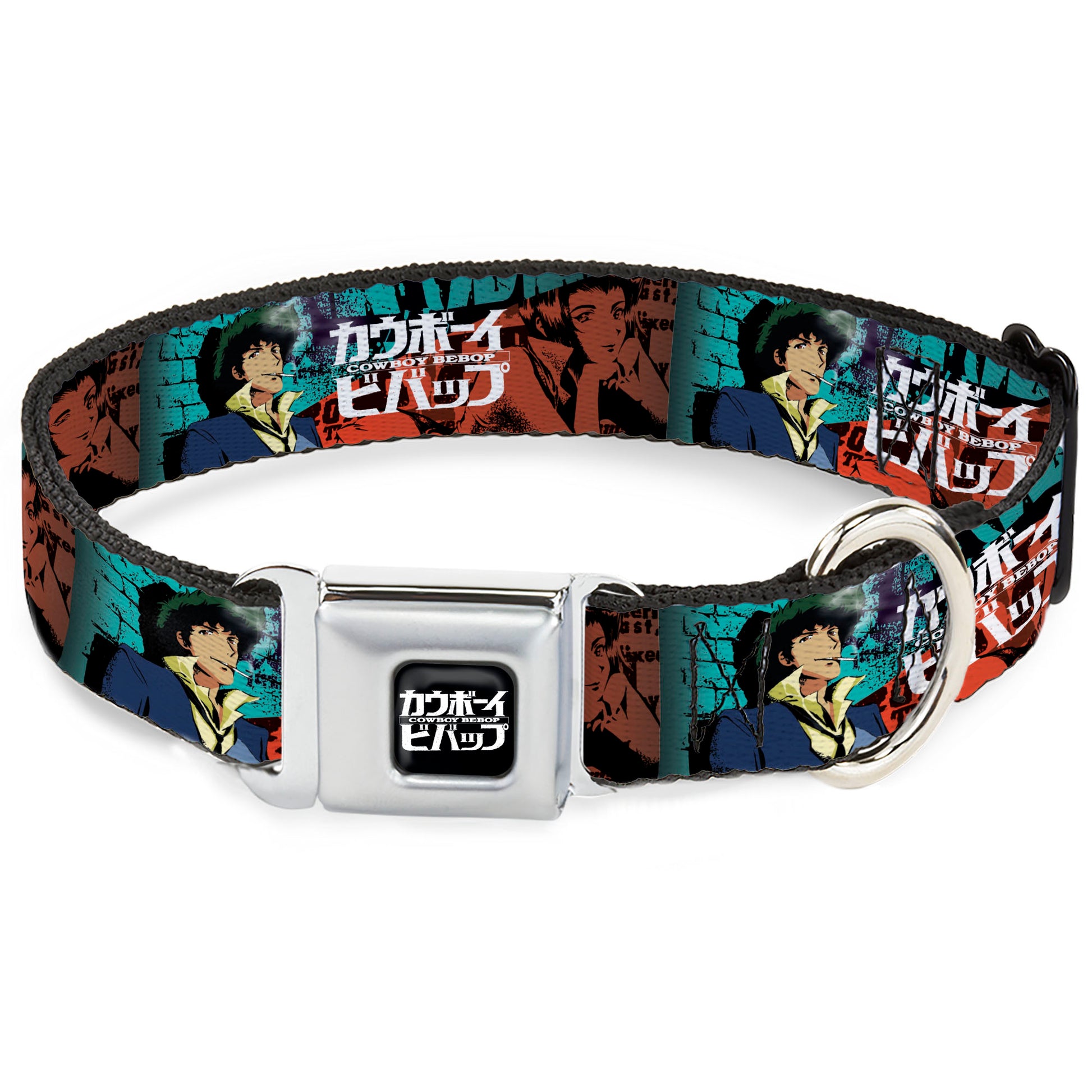 COWBOY BEBOP Title Logo Full Color Black/White Seatbelt Buckle Collar - COWBOY BEBOP Spike and Faye Brick Pose and Title Logo Blues/Reds Seatbelt Buckle Collars Cowboy Bebop
