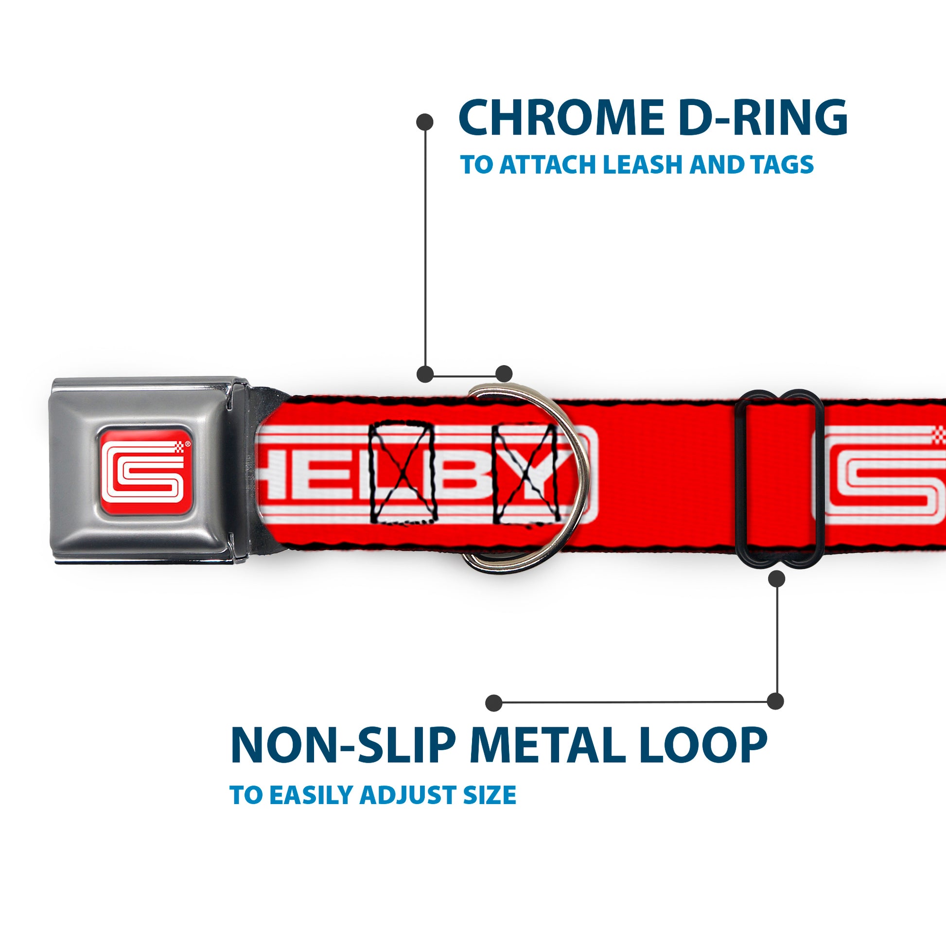 Carroll Shelby CS Racing Logo Full Color Red/White Seatbelt Buckle Collar - Carroll Shelby CS SHELBY Racing Logo Block Red/White Seatbelt Buckle Collars Shelby