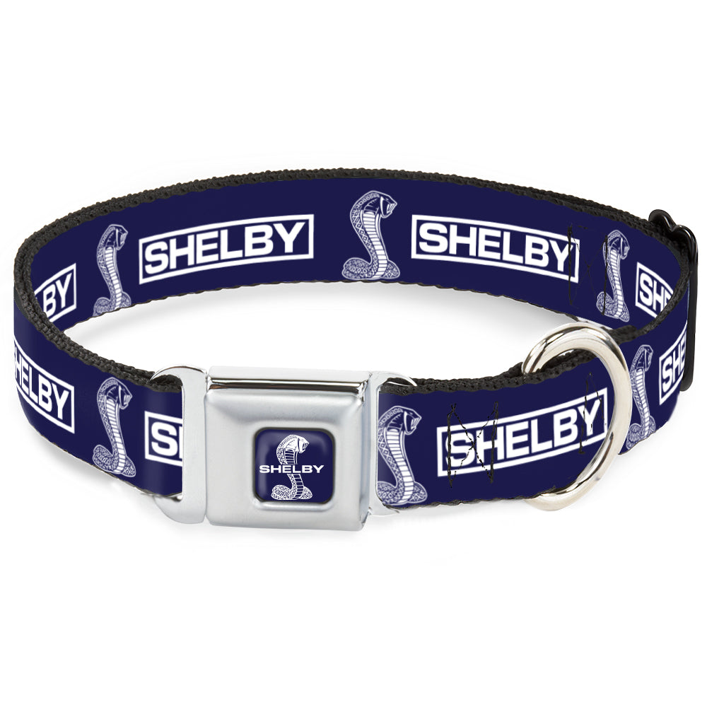 SHELBY Super Snake Cobra Split Full Color Blue/White Seatbelt Buckle Collar - SHELBY Box Logo and Super Snake Cobra Blue/White Seatbelt Buckle Collars Shelby