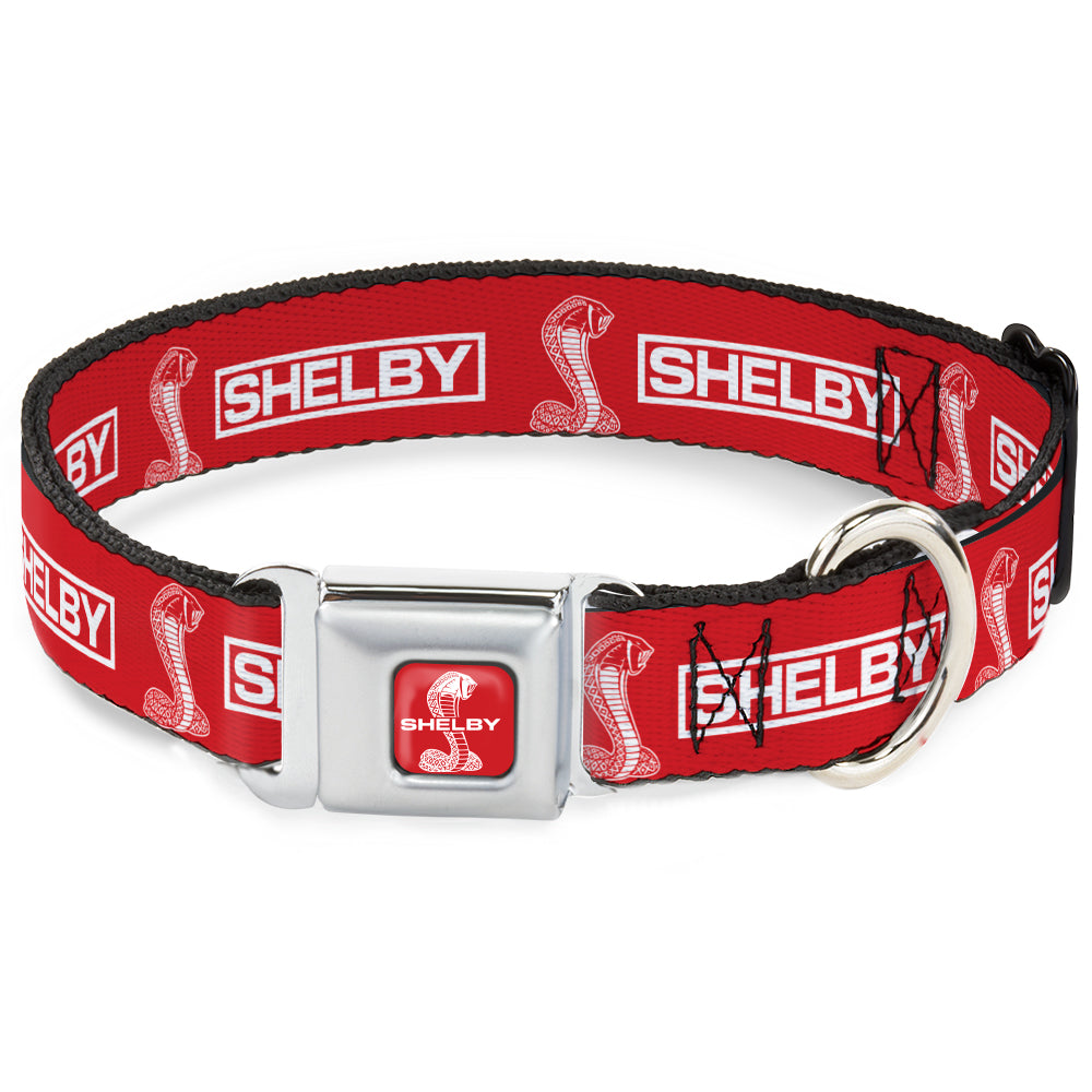 SHELBY Super Snake Cobra Split Full Color Red/White Seatbelt Buckle Collar - SHELBY Box Logo and Super Snake Cobra Red/White Seatbelt Buckle Collars Shelby