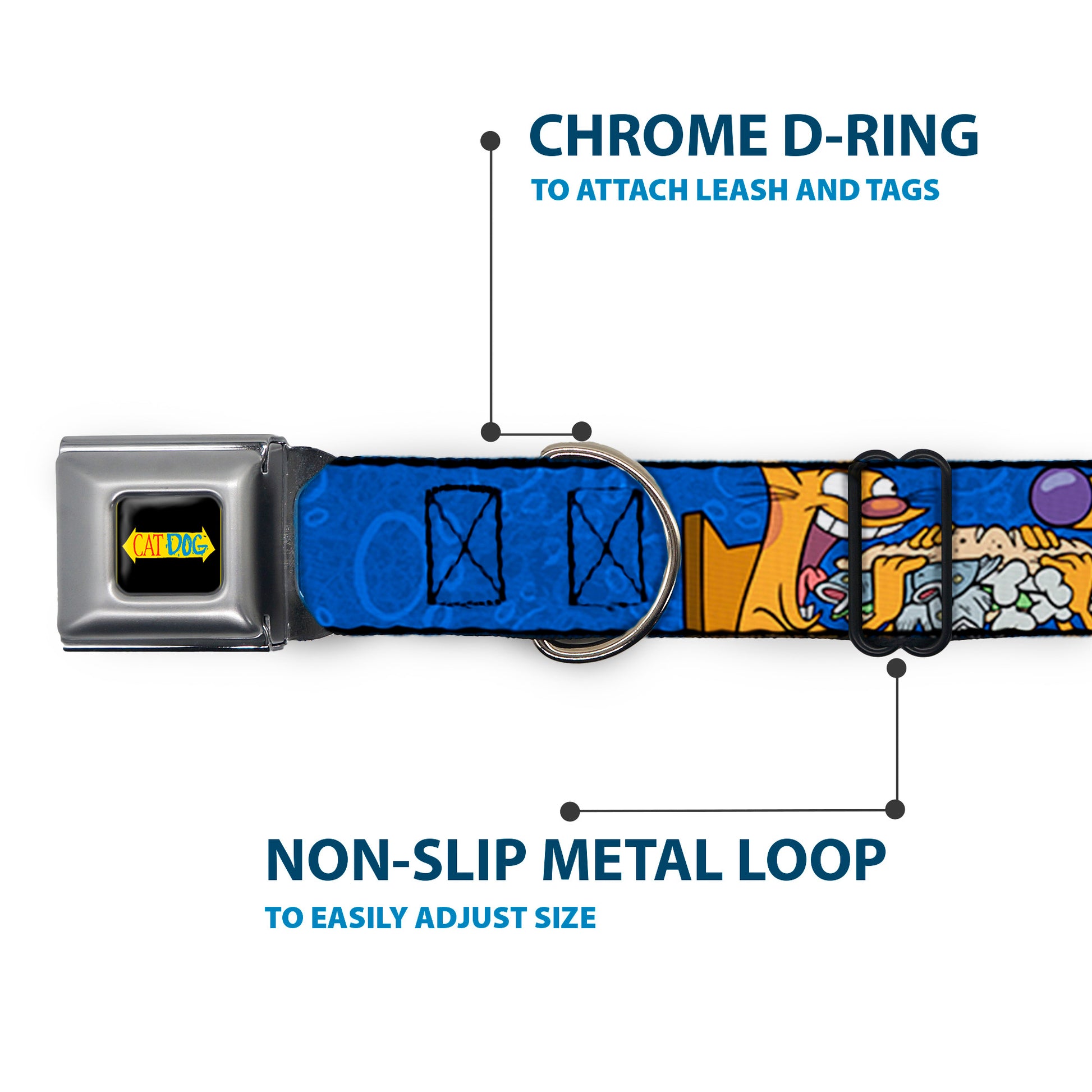 CatDog Stretch/CATDOG Logo Seatbelt Buckle Collar - CatDog Hanging Out Poses Blue Seatbelt Buckle Collars CatDog