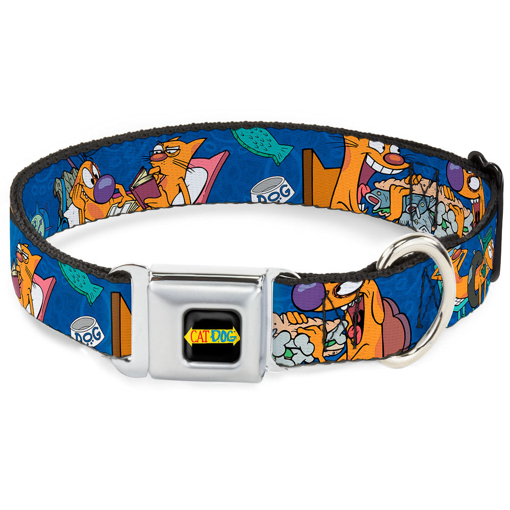 CatDog Stretch/CATDOG Logo Seatbelt Buckle Collar - CatDog Hanging Out Poses Blue Seatbelt Buckle Collars CatDog