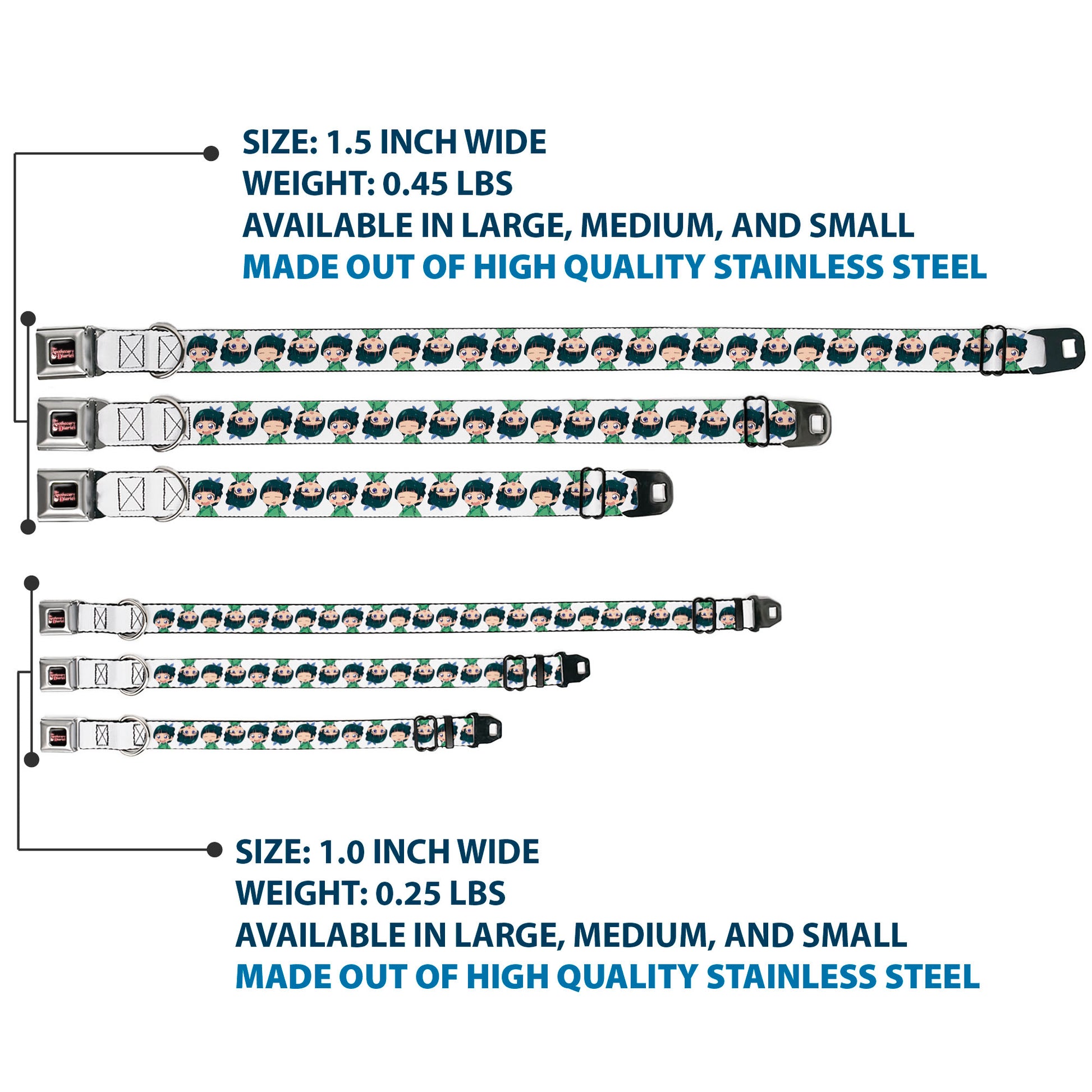 THE APOTHECARY DIARIES Title Logo Full Color Black/Red/White Seatbelt Buckle Collar - The Apothecary Diaries Chibi Maomao Expressions Flip White Seatbelt Buckle Collars The Apothecary Diaries