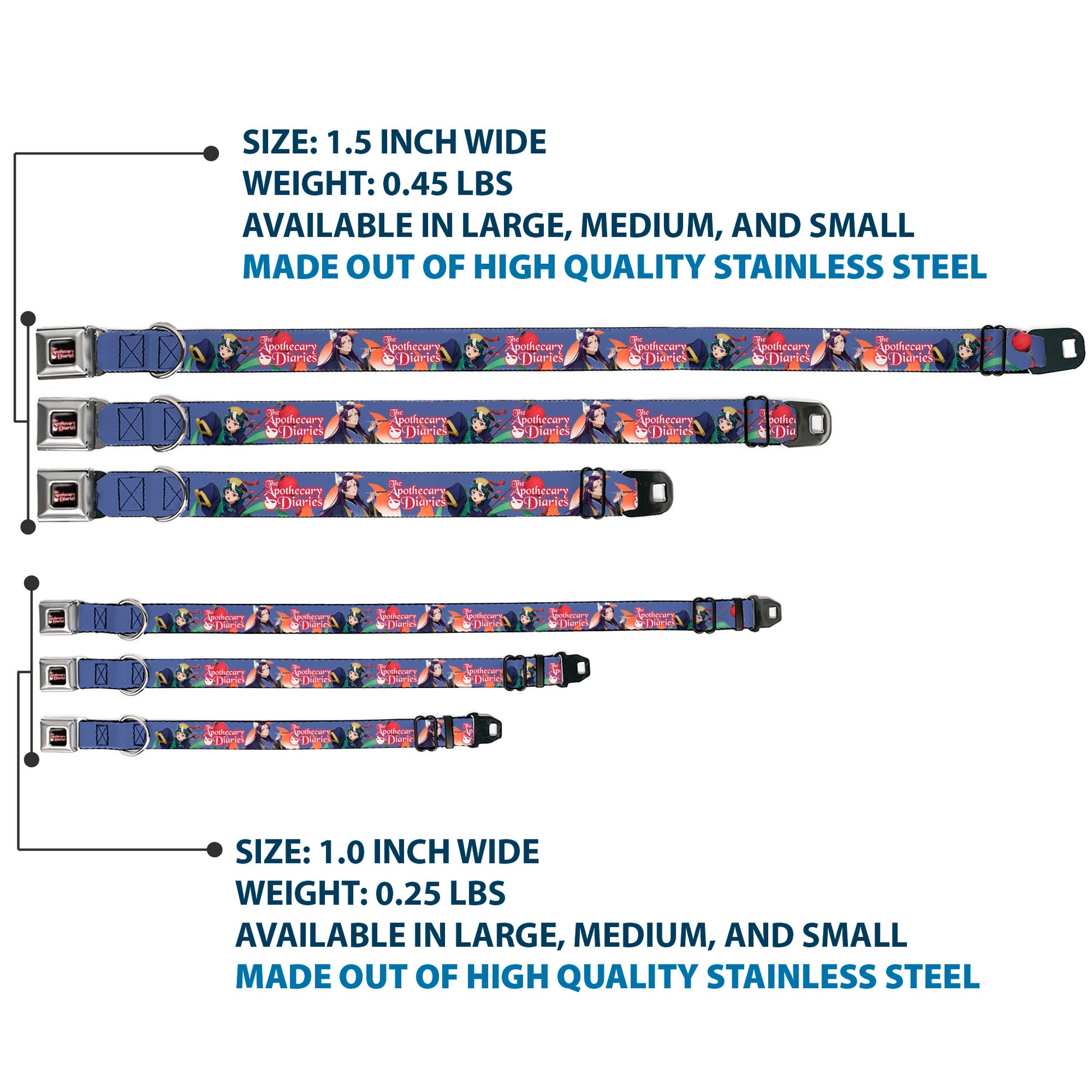 THE APOTHECARY DIARIES Title Logo Full Color Black/Red/White Seatbelt Buckle Collar - THE APOTHECARY DIARIES Jinshi and Maomao Pose and Title Logo Purple Seatbelt Buckle Collars The Apothecary Diaries