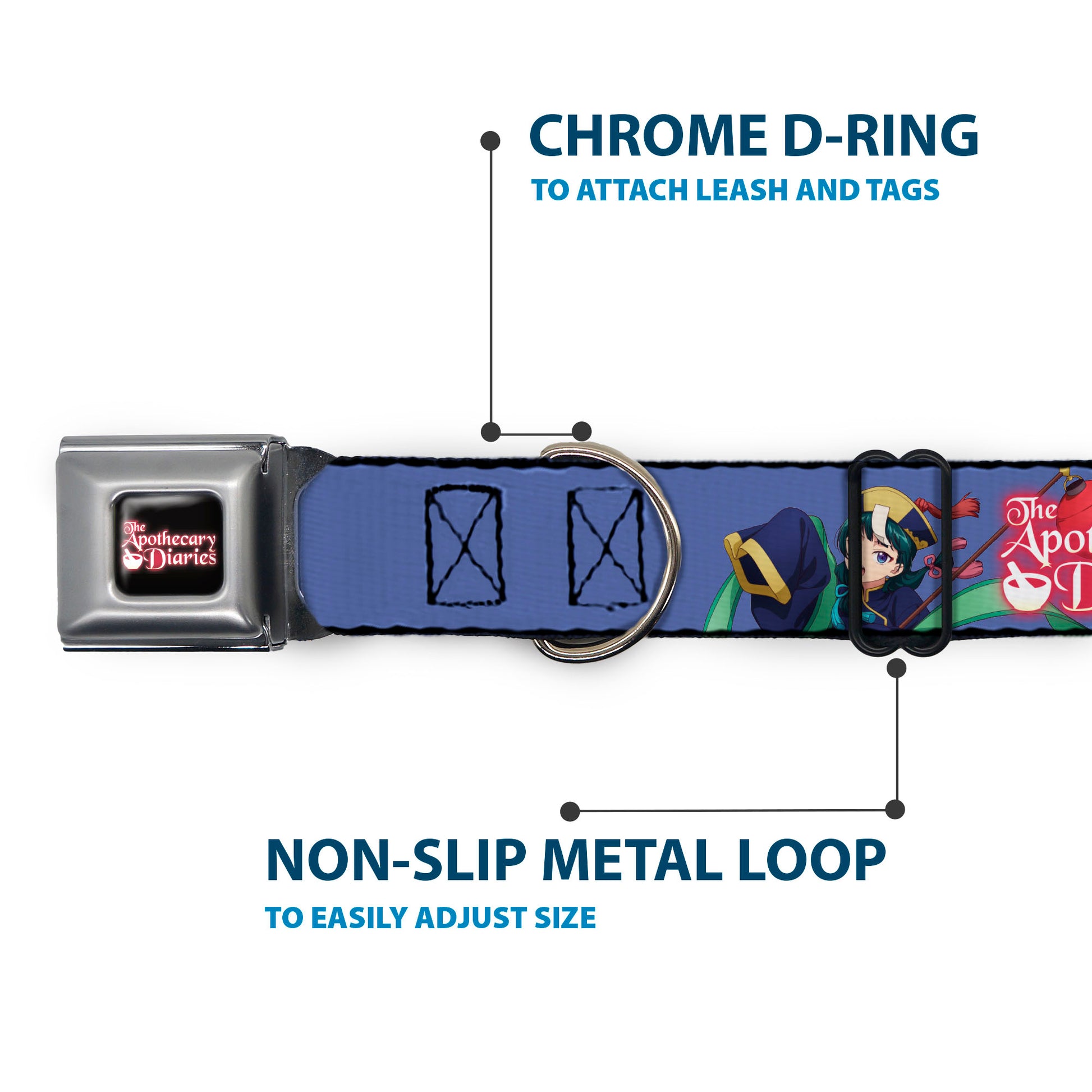 THE APOTHECARY DIARIES Title Logo Full Color Black/Red/White Seatbelt Buckle Collar - THE APOTHECARY DIARIES Jinshi and Maomao Pose and Title Logo Purple Seatbelt Buckle Collars The Apothecary Diaries