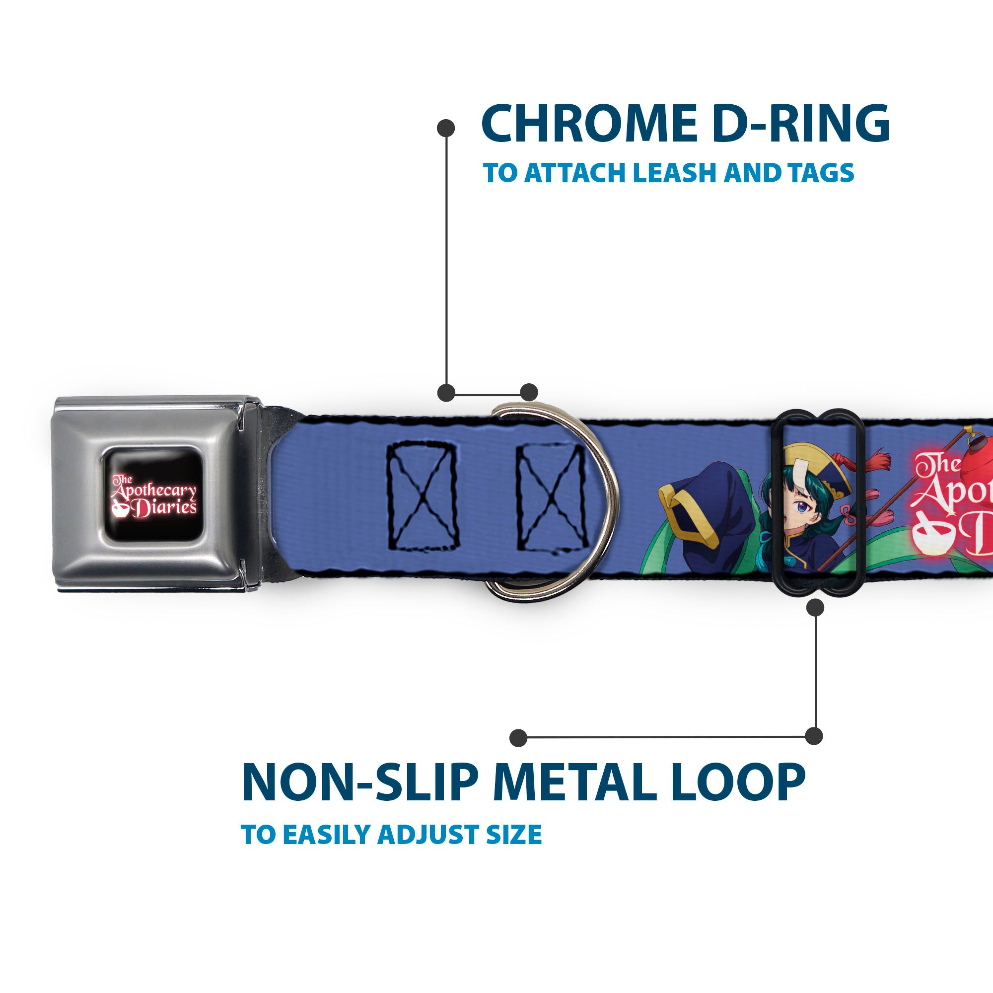 THE APOTHECARY DIARIES Title Logo Full Color Black/Red/White Seatbelt Buckle Collar - THE APOTHECARY DIARIES Jinshi and Maomao Pose and Title Logo Purple Seatbelt Buckle Collars The Apothecary Diaries