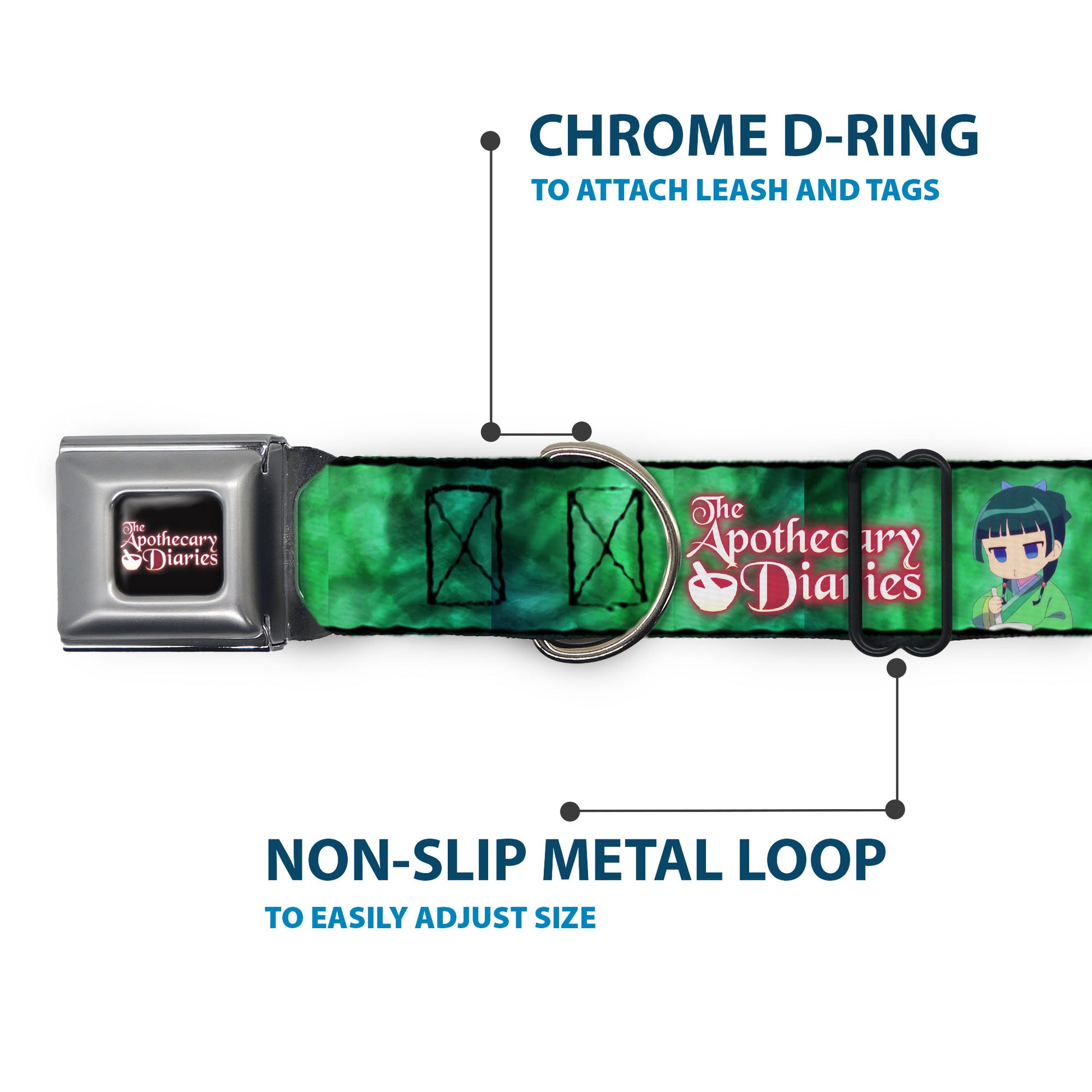 THE APOTHECARY DIARIES Title Logo Full Color Black/Red/White Seatbelt Buckle Collar - THE APOTHECARY DIARIES Maomao Grinding Pose and Title Logo Greens Seatbelt Buckle Collars The Apothecary Diaries