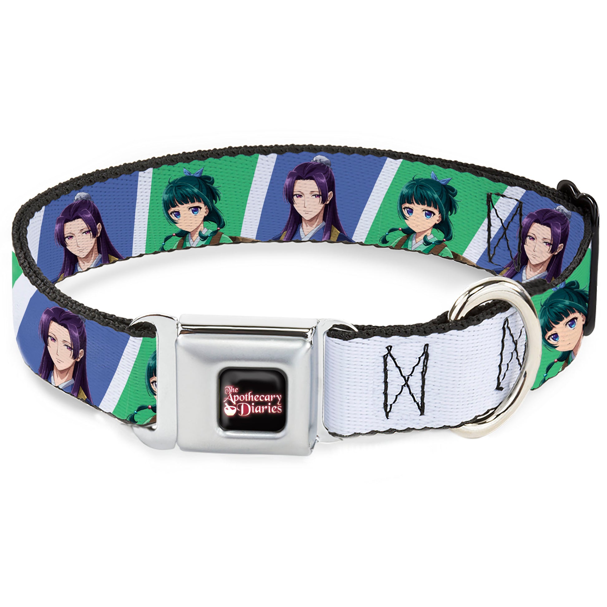 THE APOTHECARY DIARIES Title Logo Full Color Black/Red/White Seatbelt Buckle Collar - The Apothecary Diaries Jinshi and Maomao Pose Blocks White/Blue/Green Seatbelt Buckle Collars The Apothecary Diaries