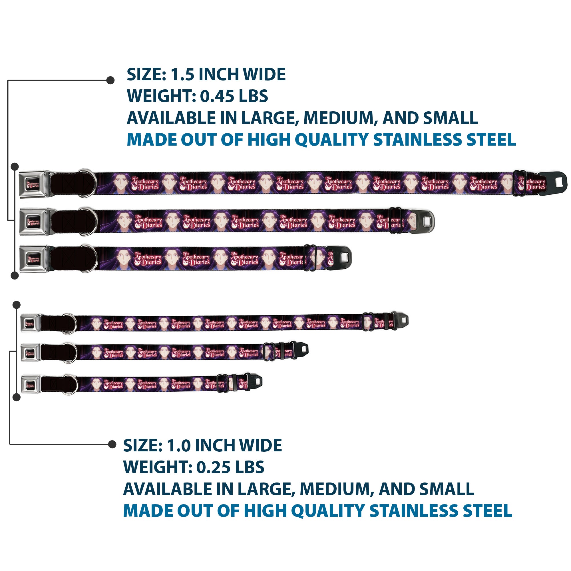 THE APOTHECARY DIARIES Title Logo Full Color Black/Red/White Seatbelt Buckle Collar - THE APOTHECARY DIARIES Jinshi Pose and Title Logo Black Seatbelt Buckle Collars The Apothecary Diaries