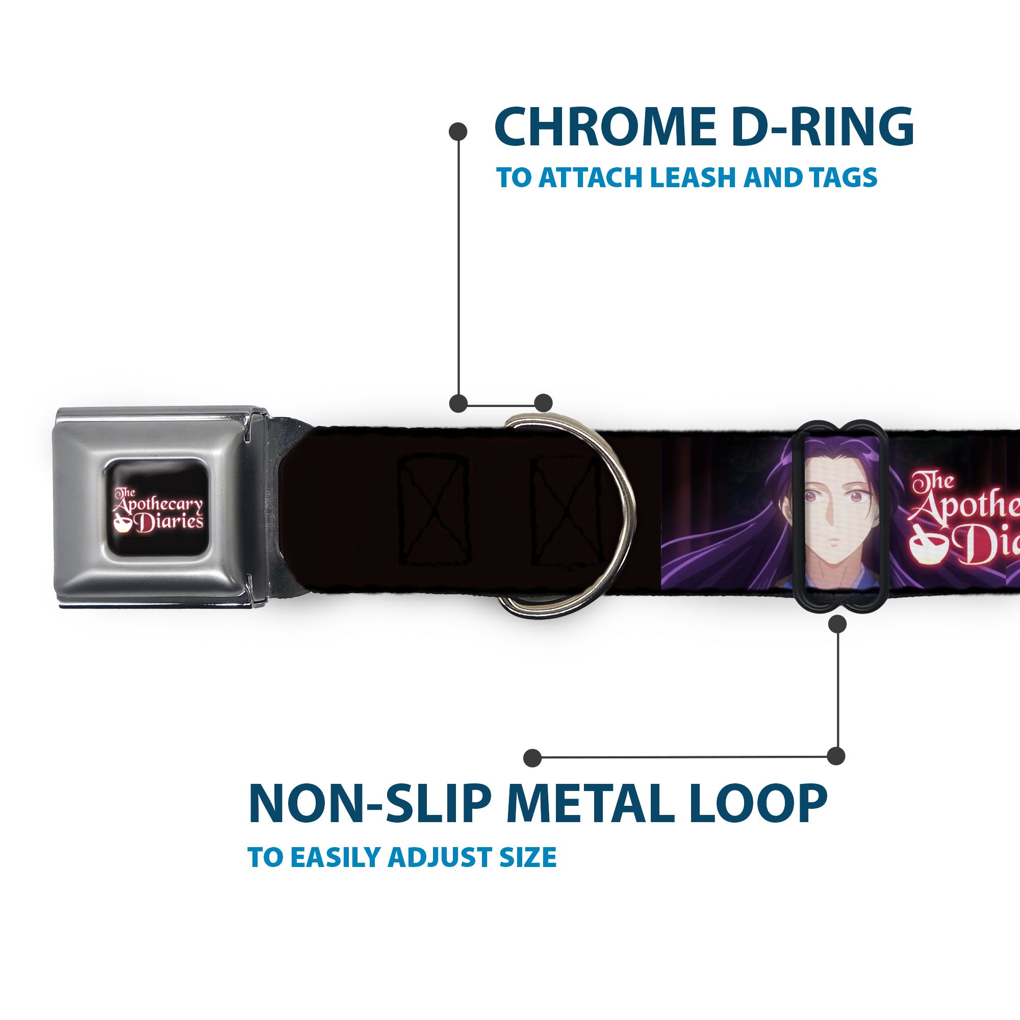 THE APOTHECARY DIARIES Title Logo Full Color Black/Red/White Seatbelt Buckle Collar - THE APOTHECARY DIARIES Jinshi Pose and Title Logo Black Seatbelt Buckle Collars The Apothecary Diaries