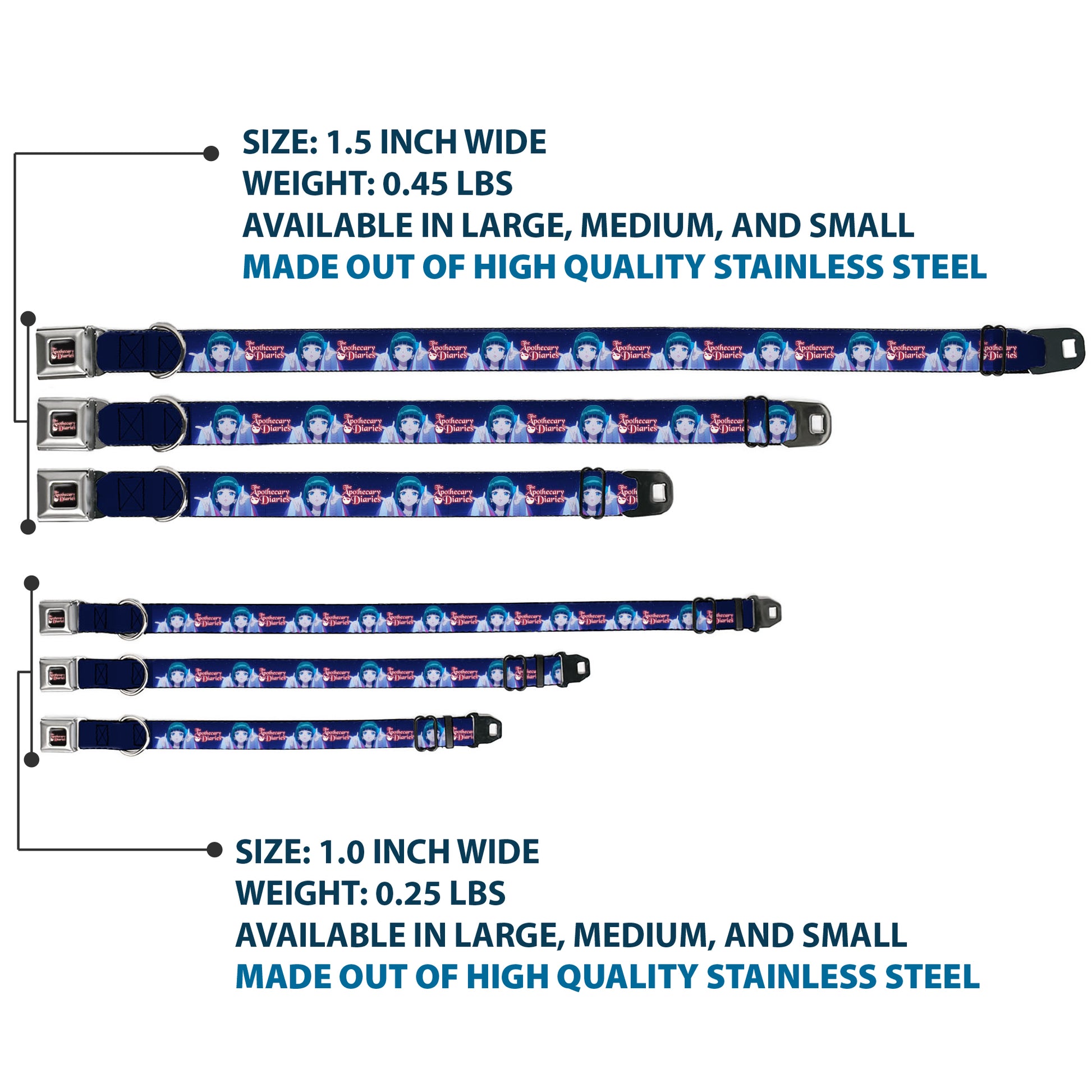 THE APOTHECARY DIARIES Title Logo Full Color Black/Red/White Seatbelt Buckle Collar - THE APOTHECARY DIARIES Maomao Hands Out Pose and Title Logo Purples Seatbelt Buckle Collars The Apothecary Diaries