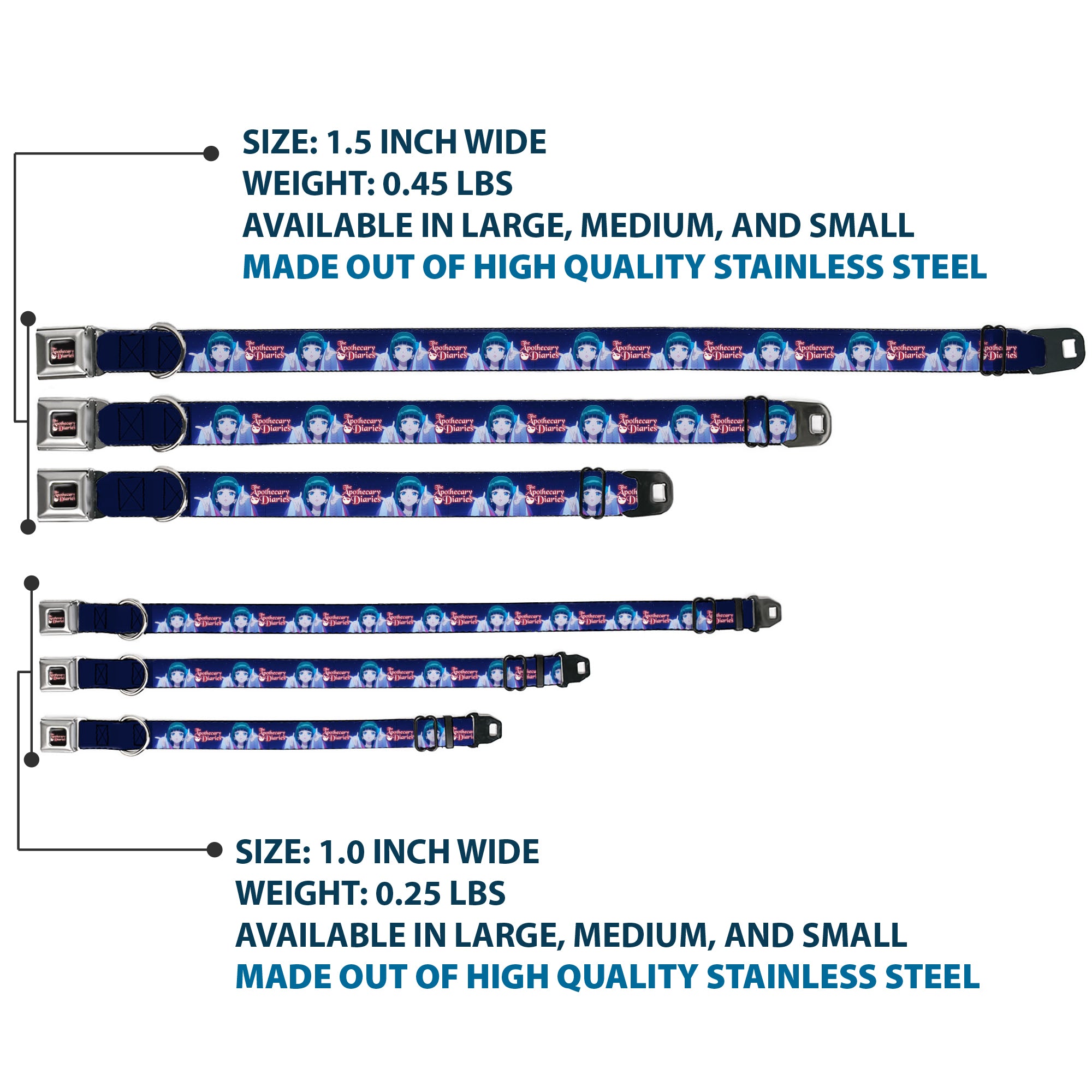 THE APOTHECARY DIARIES Title Logo Full Color Black/Red/White Seatbelt Buckle Collar - THE APOTHECARY DIARIES Maomao Hands Out Pose and Title Logo Purples Seatbelt Buckle Collars The Apothecary Diaries