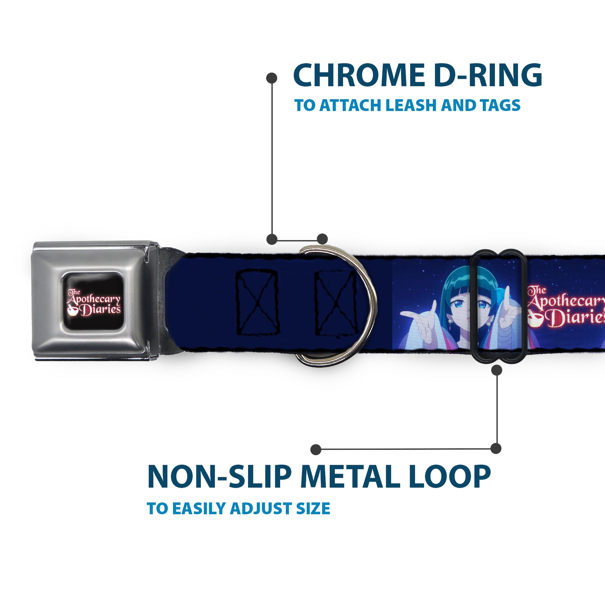 THE APOTHECARY DIARIES Title Logo Full Color Black/Red/White Seatbelt Buckle Collar - THE APOTHECARY DIARIES Maomao Hands Out Pose and Title Logo Purples Seatbelt Buckle Collars The Apothecary Diaries