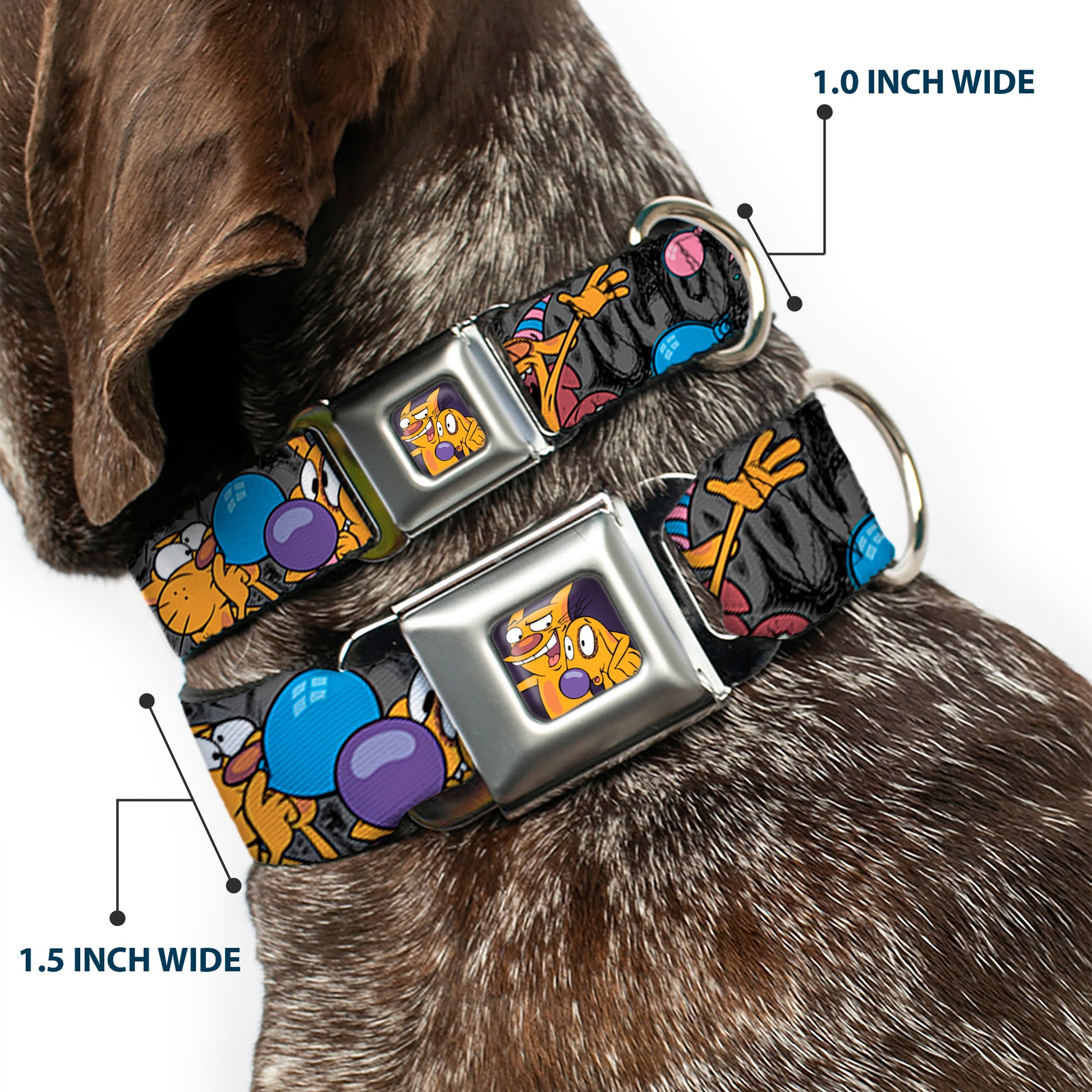 Dog & Cat Pose Full Color Seatbelt Buckle Collar - CatDog Party/Balloons/CATDOG Logo Gray/Black/Multi Color Seatbelt Buckle Collars CatDog