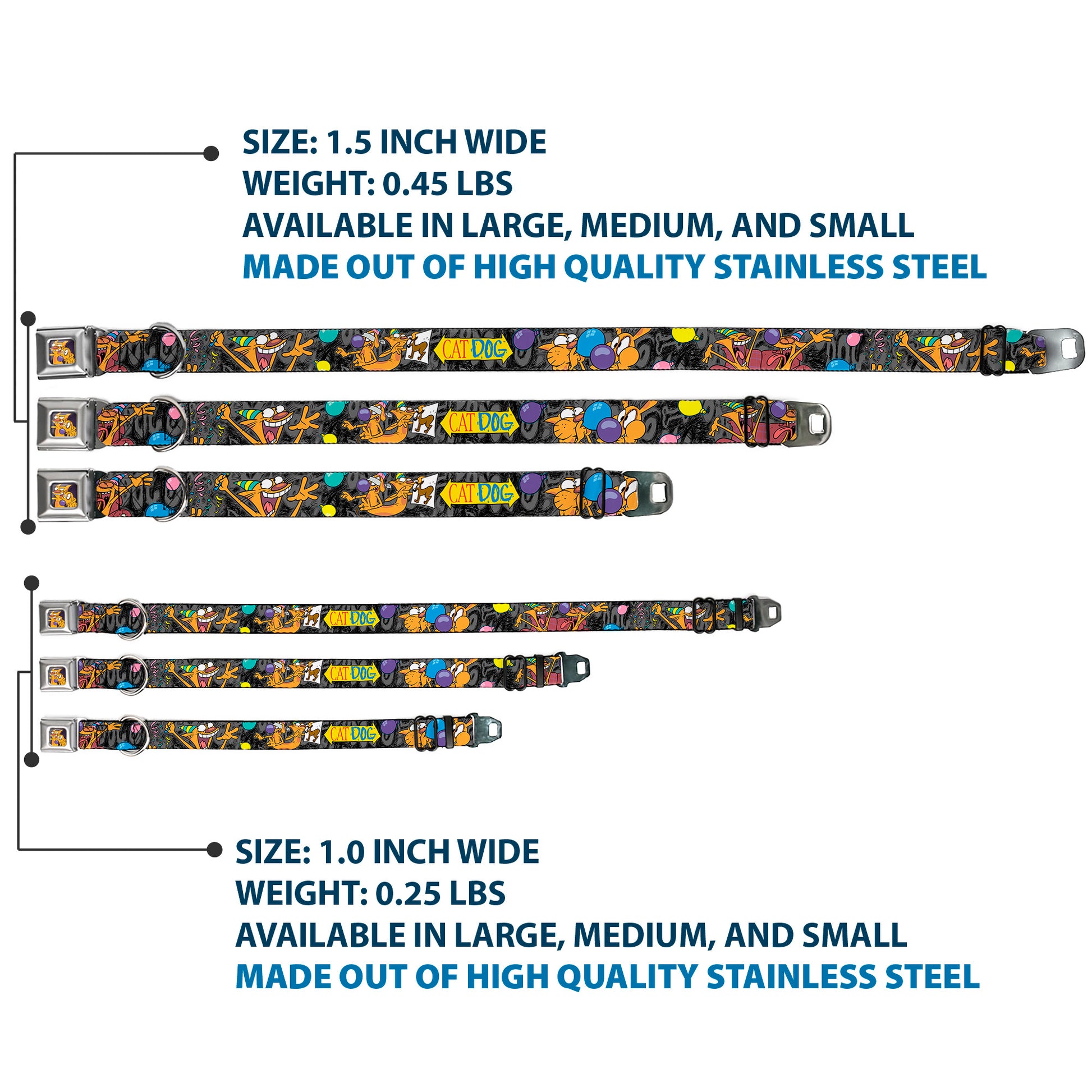 Dog & Cat Pose Full Color Seatbelt Buckle Collar - CatDog Party/Balloons/CATDOG Logo Gray/Black/Multi Color Seatbelt Buckle Collars CatDog