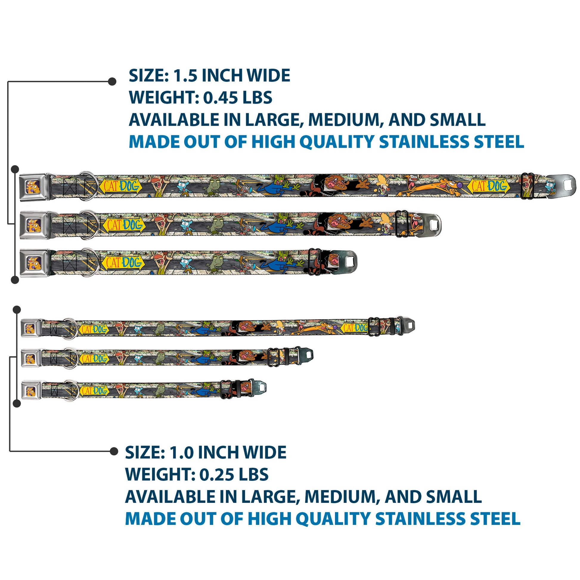 Dog & Cat Pose Full Color Seatbelt Buckle Collar - CATDOG Characters Running Seatbelt Buckle Collars CatDog