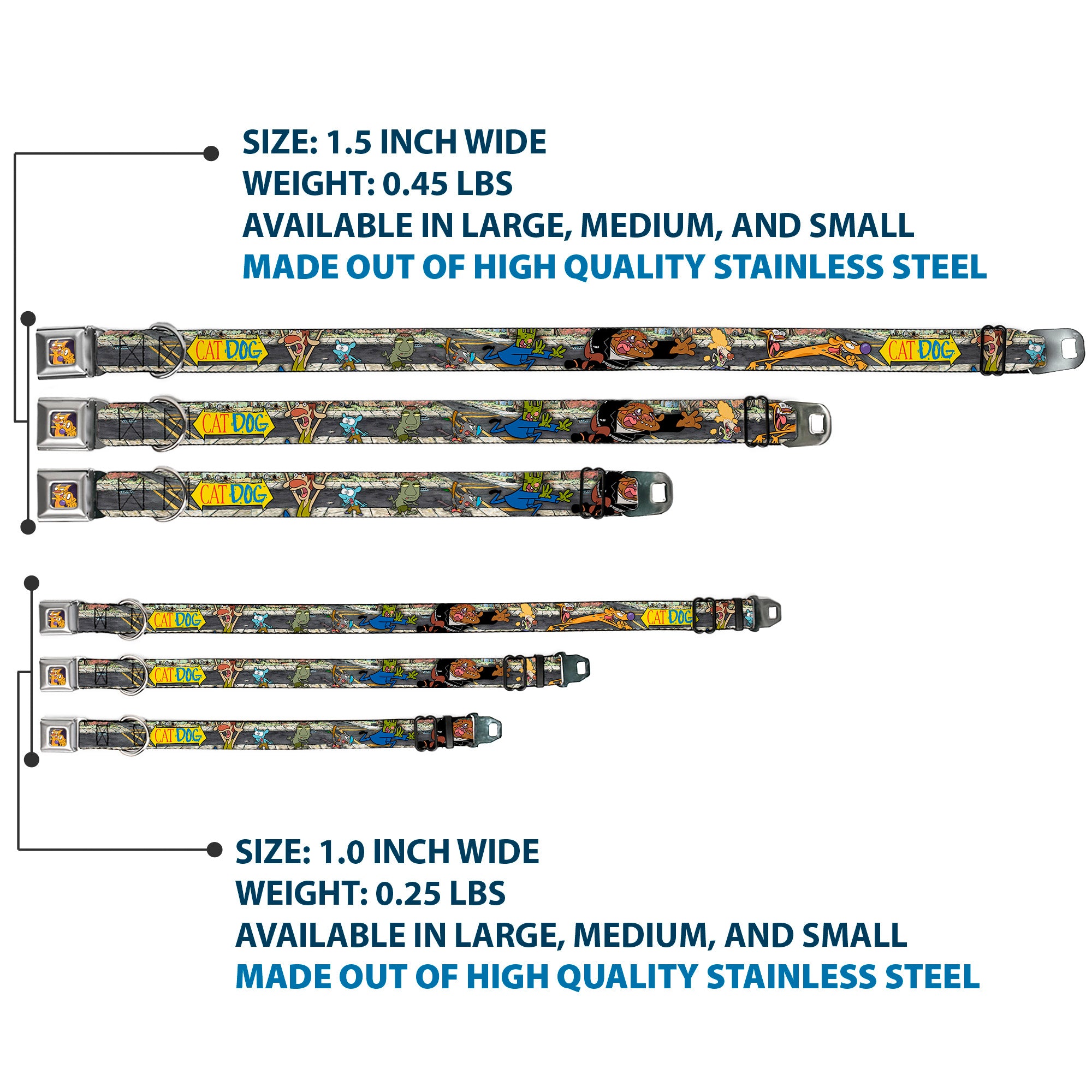 Dog & Cat Pose Full Color Seatbelt Buckle Collar - CATDOG Characters Running Seatbelt Buckle Collars CatDog