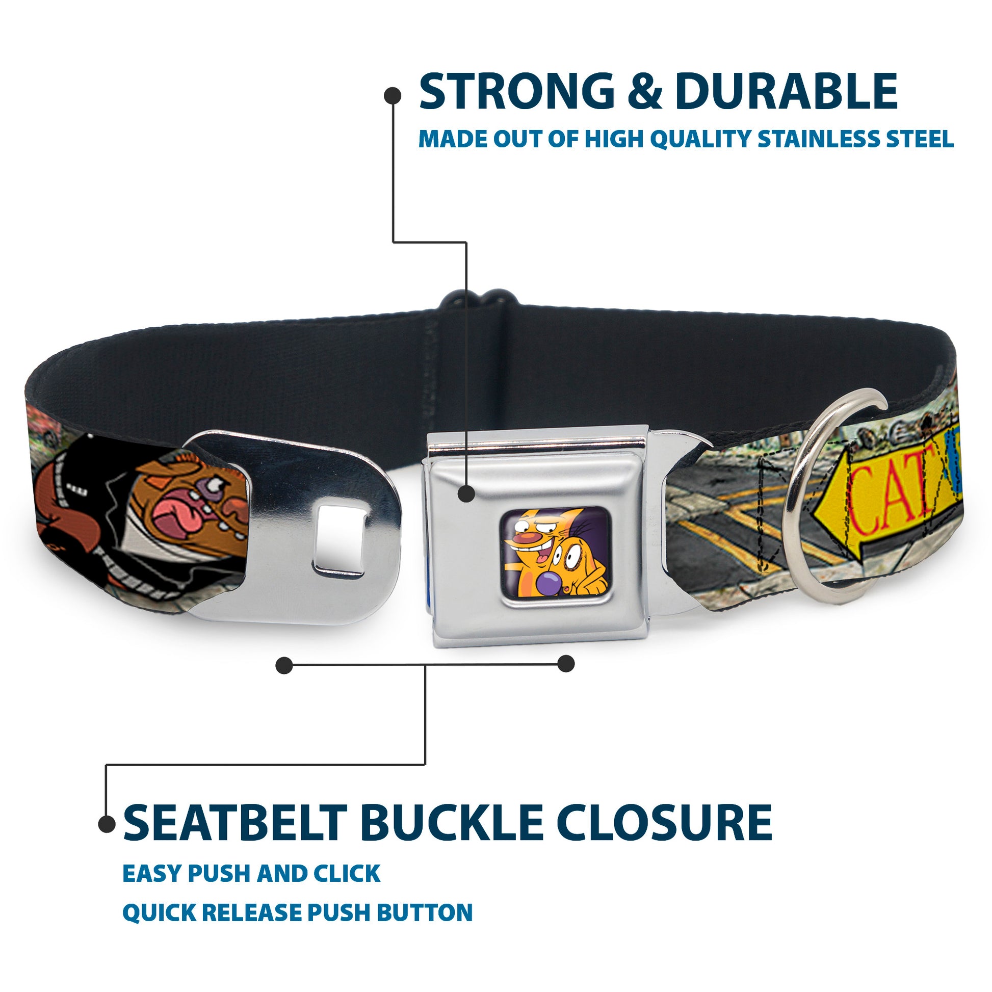 Dog & Cat Pose Full Color Seatbelt Buckle Collar - CATDOG Characters Running Seatbelt Buckle Collars CatDog