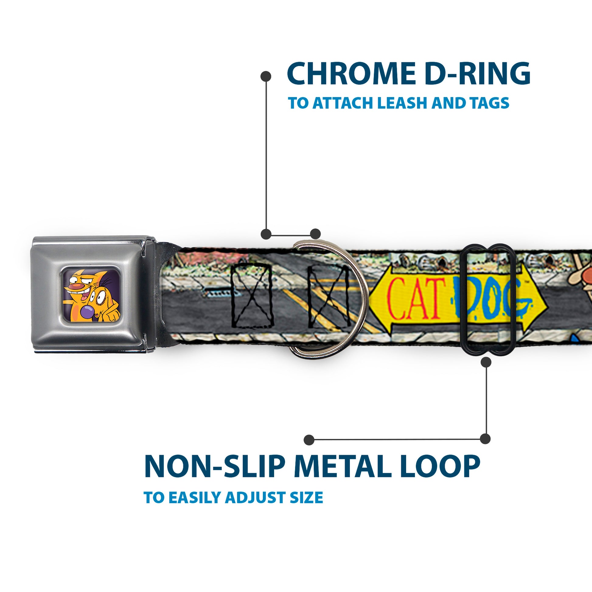 Dog & Cat Pose Full Color Seatbelt Buckle Collar - CATDOG Characters Running Seatbelt Buckle Collars CatDog