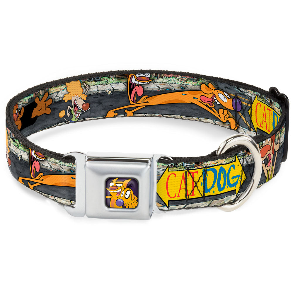 Dog & Cat Pose Full Color Seatbelt Buckle Collar - CATDOG Characters Running Seatbelt Buckle Collars CatDog