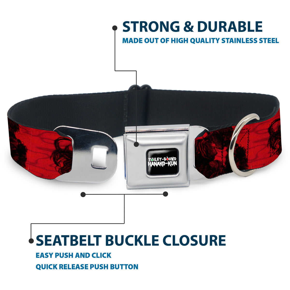 TOILET-BOUND HANAKO-KUN Title Logo Full Color Black Seatbelt Buckle Collar - Toilet-Bound Hanako-Kun Hanako and Nene Kiss Pose Red/Black Dog Collars Seatbelt Buckle Toilet-Bound Hanako-Kun