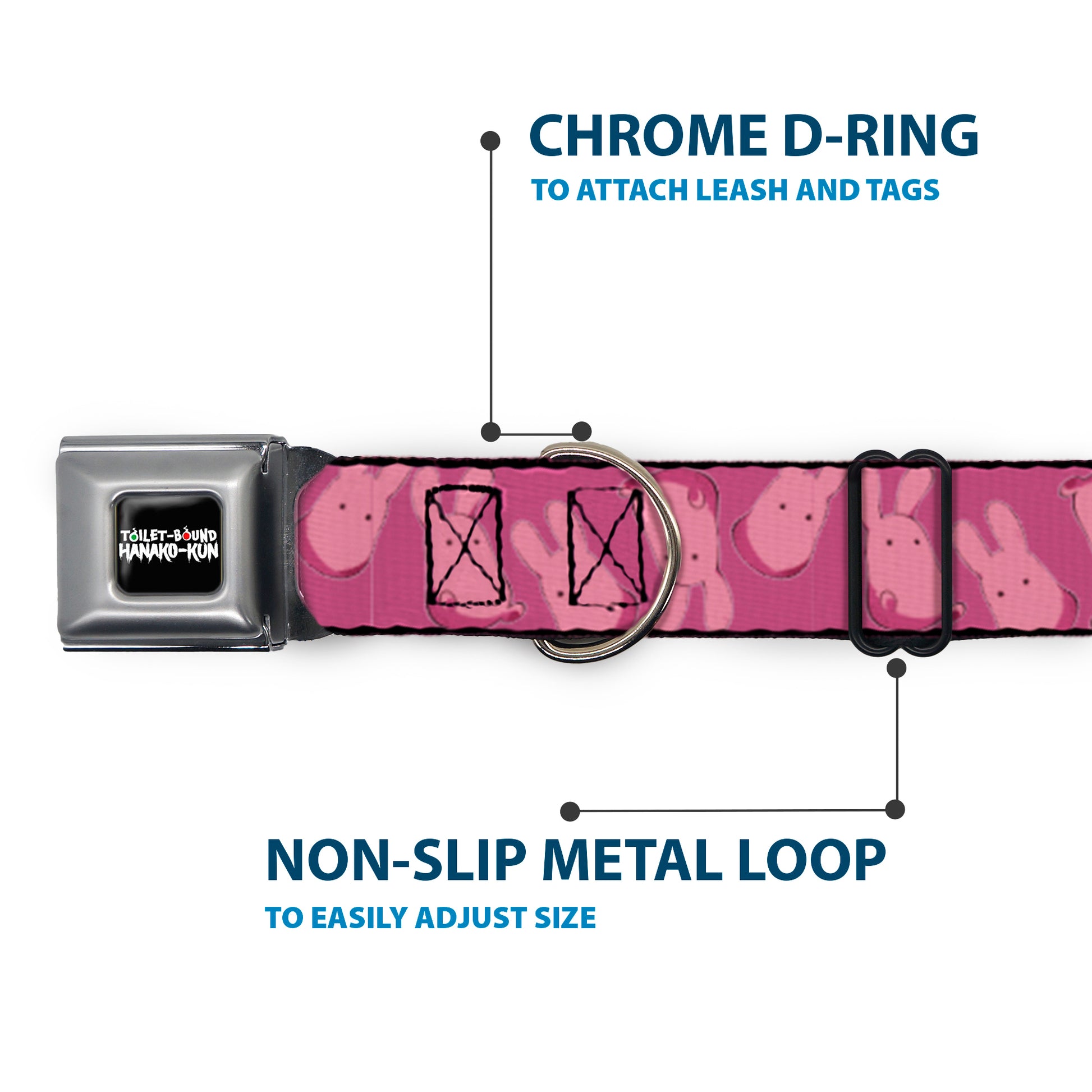 TOILET-BOUND HANAKO-KUN Title Logo Full Color Black Seatbelt Buckle Collar - Toilet-Bound Hanako-Kun Mokke Flip Poses Pinks Seatbelt Buckle Collars Toilet-Bound Hanako-Kun