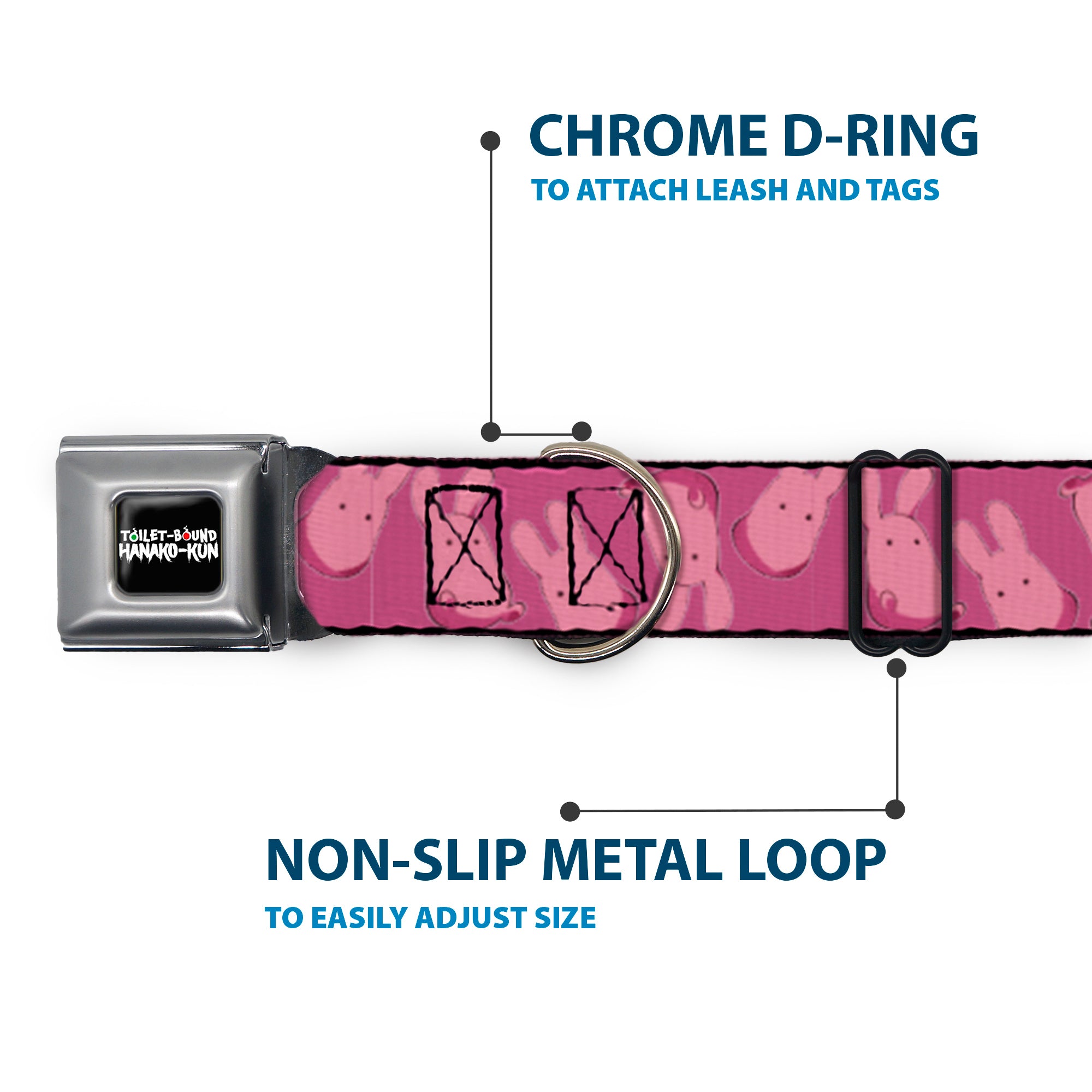 TOILET-BOUND HANAKO-KUN Title Logo Full Color Black Seatbelt Buckle Collar - Toilet-Bound Hanako-Kun Mokke Flip Poses Pinks Seatbelt Buckle Collars Toilet-Bound Hanako-Kun