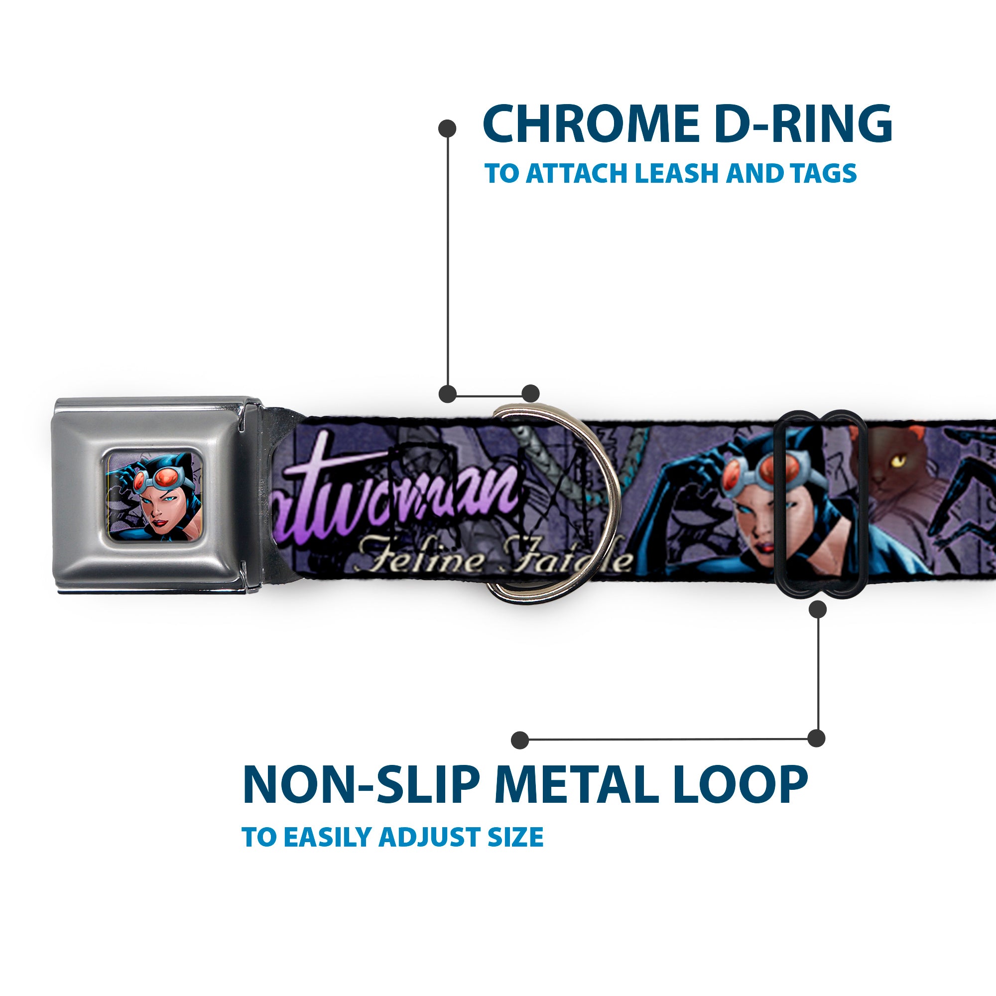 Catwoman Face Full Color Purple Seatbelt Buckle Collar - CATWOMAN-NINE LIVES OF A FELINE FATALE Pose2/Jewelry/Black Cat Purples Seatbelt Buckle Collars DC Comics