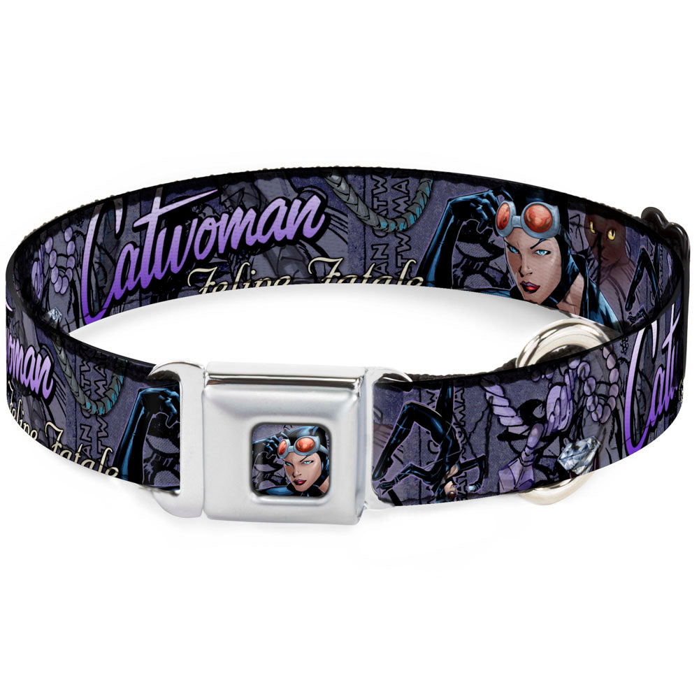 Catwoman Face Full Color Purple Seatbelt Buckle Collar - CATWOMAN-NINE LIVES OF A FELINE FATALE Pose2/Jewelry/Black Cat Purples Seatbelt Buckle Collars DC Comics